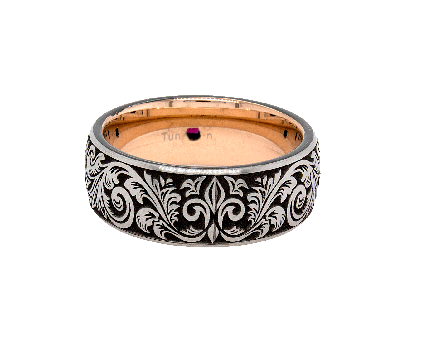 ring, ring with white background,tungsten ring, mens tungsten ring, women's tungsten ring, ring with garnet, garnet wedding band, gemstone ring, 8mm ring, 8mm tungsten ring, rose gold plated ring