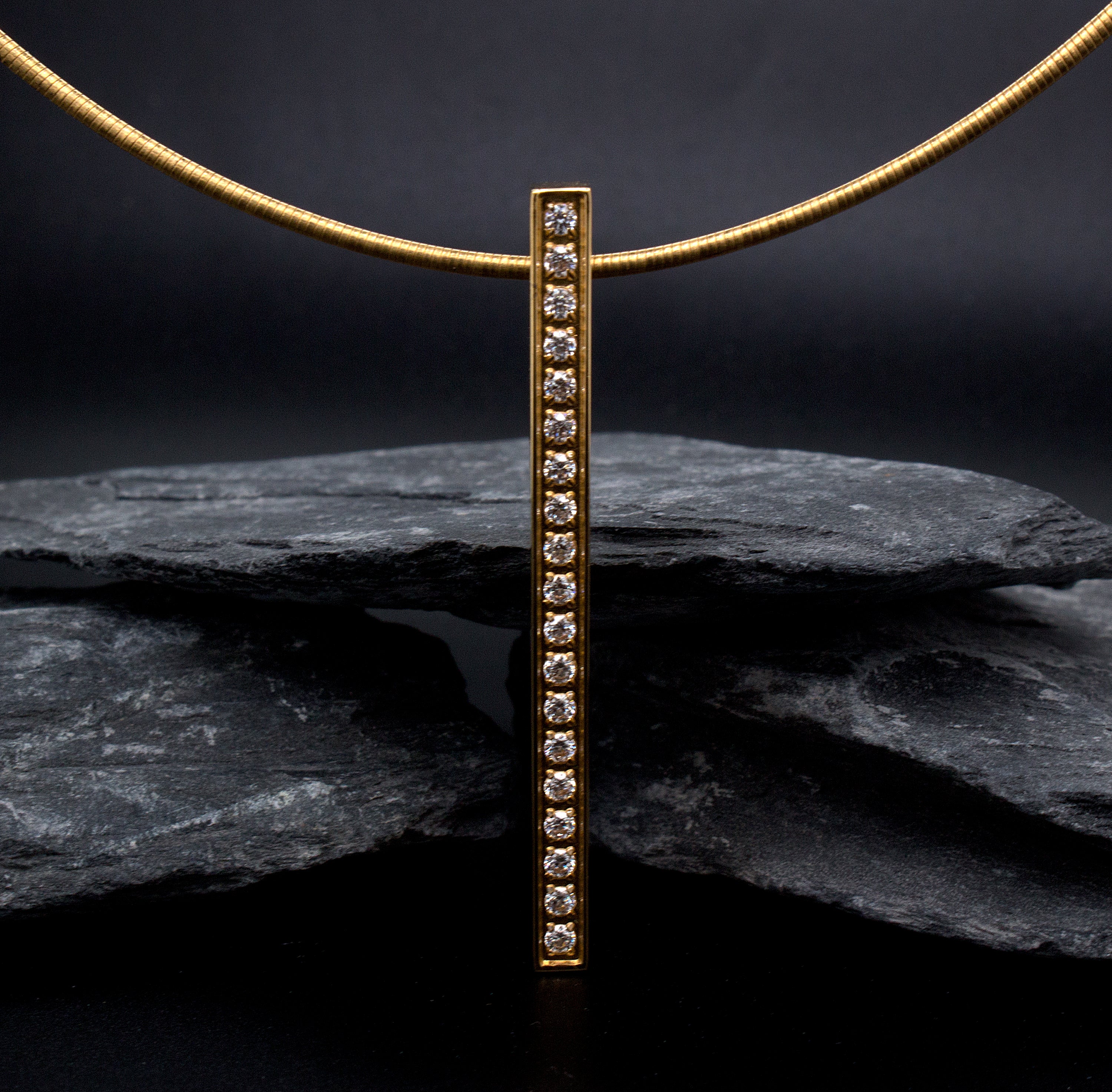 yellow gold pendant, pendant, necklace, yellow gold plated necklace, bar necklace, vertical bar necklace, coil chain, yellow gold plated necklace, alternative diamond necklace, modern necklace, unisex necklace