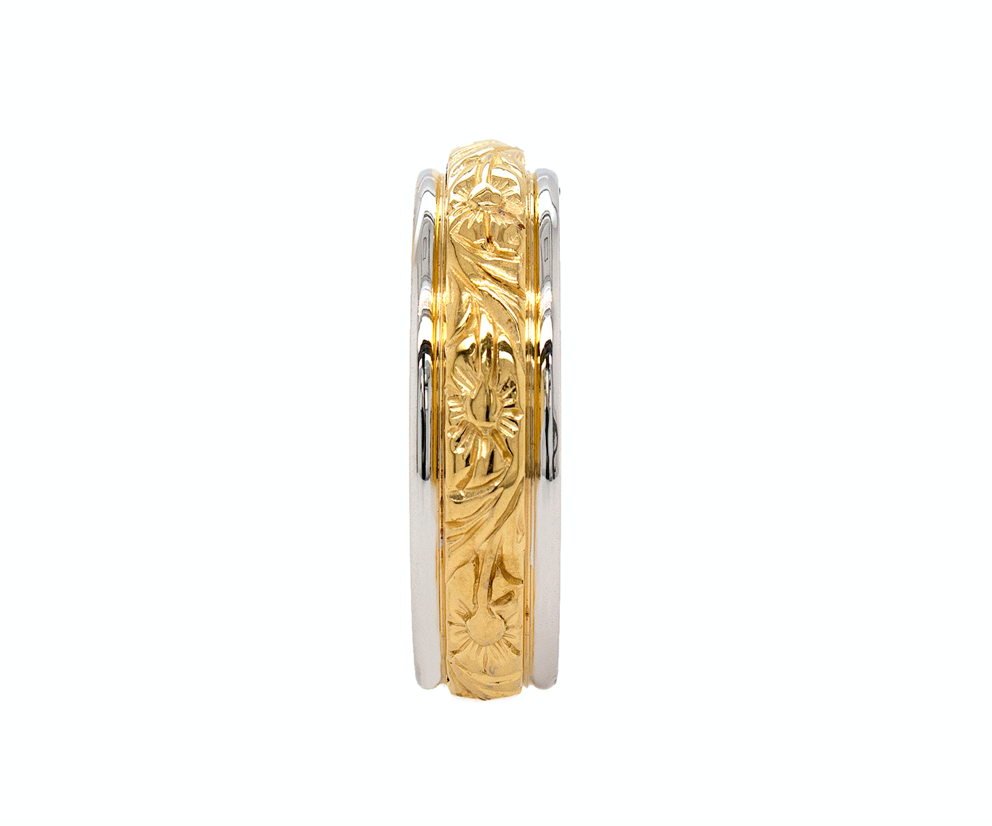 7mm solid gold ring, yellow gold ring, white gold ring, floral ring, two toned ring, victorian ring, custom ring, wedding band for men