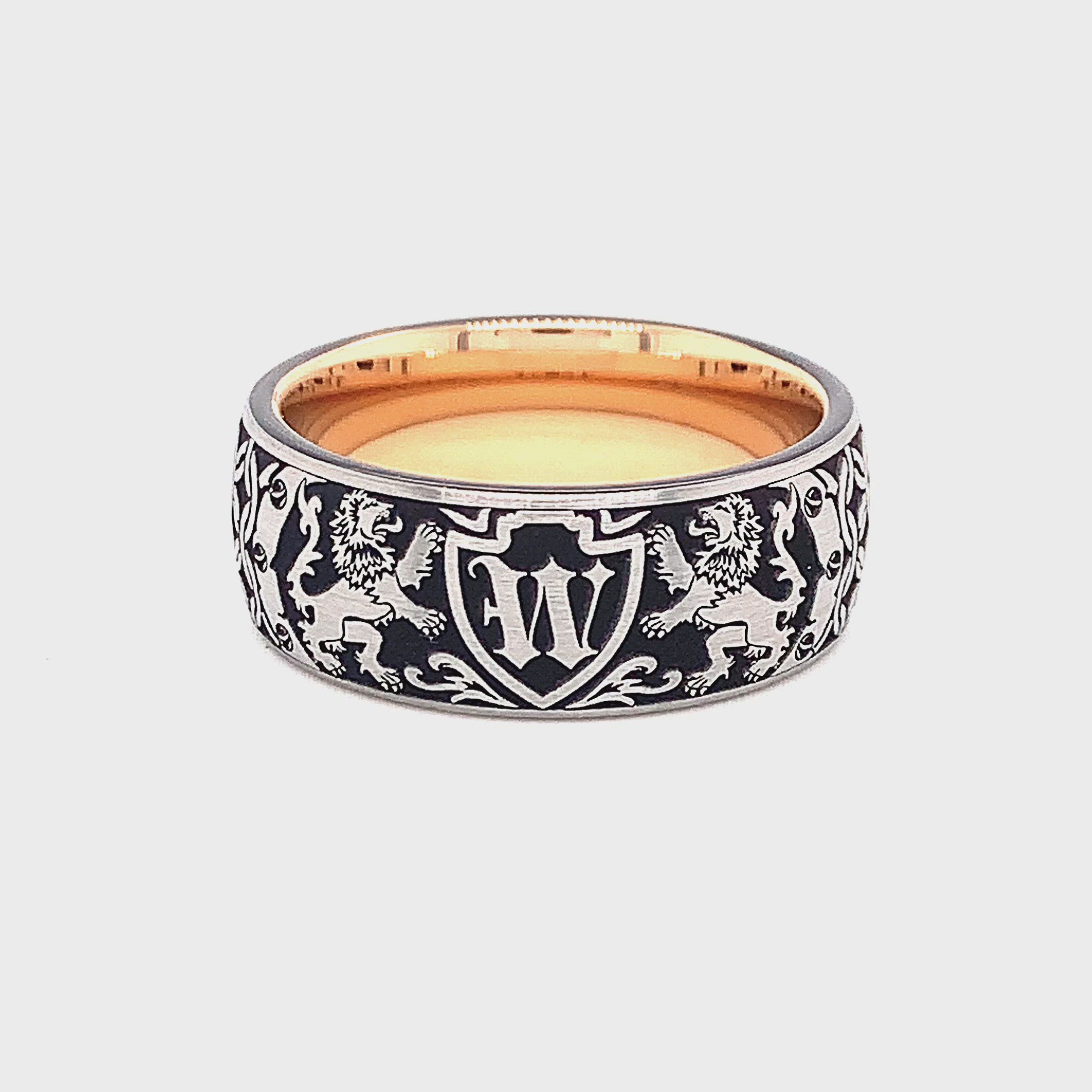 ring, ring on white background, mens ring, womens ring, 8mm ring, dome shaped ring, medieval ring, wedding band, mens wedding band, women wedding band, initial ring, lions, shield