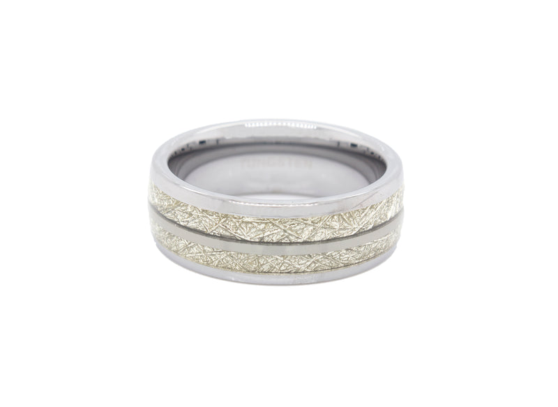 tungsten ring, ring with meteorite, mens ring, women's ring, wedding band with meteorite, white background