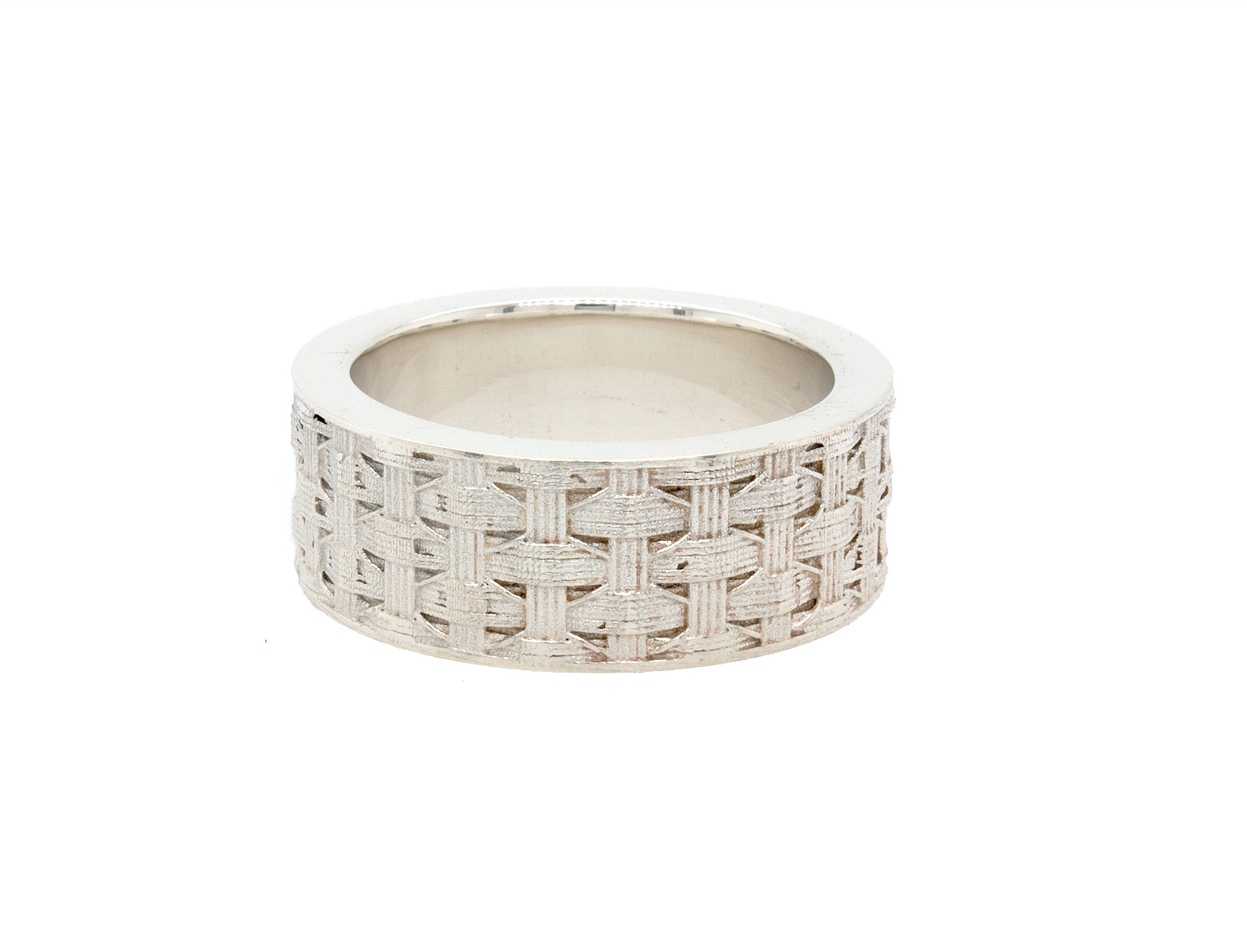 ring, ring on white background, sterling silver ring, silver, sterling silver, mesh ring, mesh pattern, textured ring, textured wedding band, braided ring, ring for men, ring for women