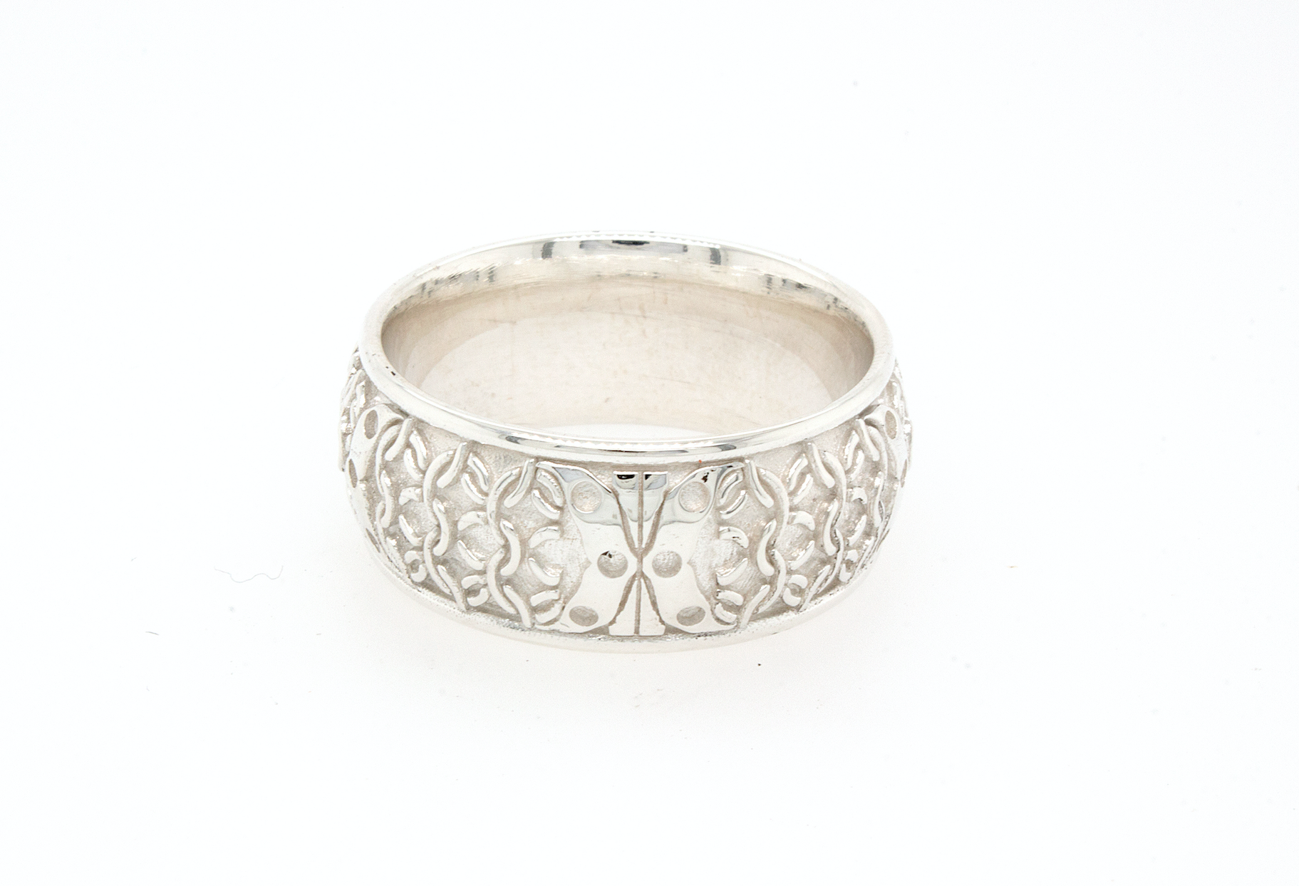 ring, ring on white background, medieval ring, medieval inspired ring, gold medieval ring, personalized ring, initial ring, lion ring, white gold ring, white gold wedding band. solid gold ring, custom ring, custom wedding band, deep engraved