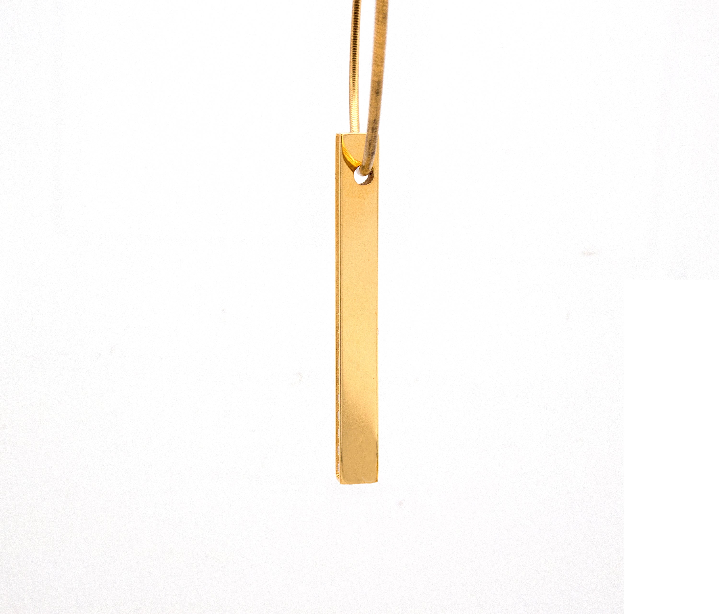 yellow gold pendant, pendant, necklace, yellow gold plated necklace, bar necklace, vertical bar necklace, coil chain, yellow gold plated necklace, alternative diamond necklace, modern necklace, unisex necklace