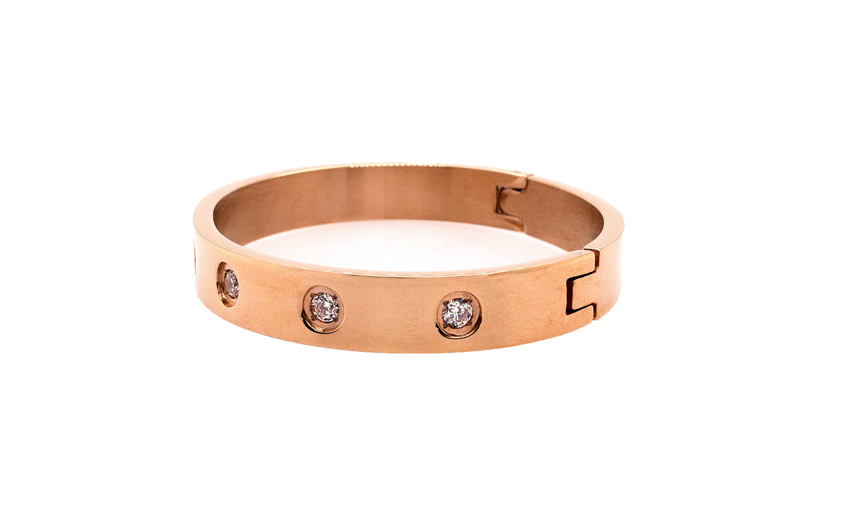 rose gold bracelet, bracelet on white background, bangle, bangle bracelet, rose gold bangle, cz bracelet, cubic zirconia bracelet, polished rose gold bracelet, stackable bracelet