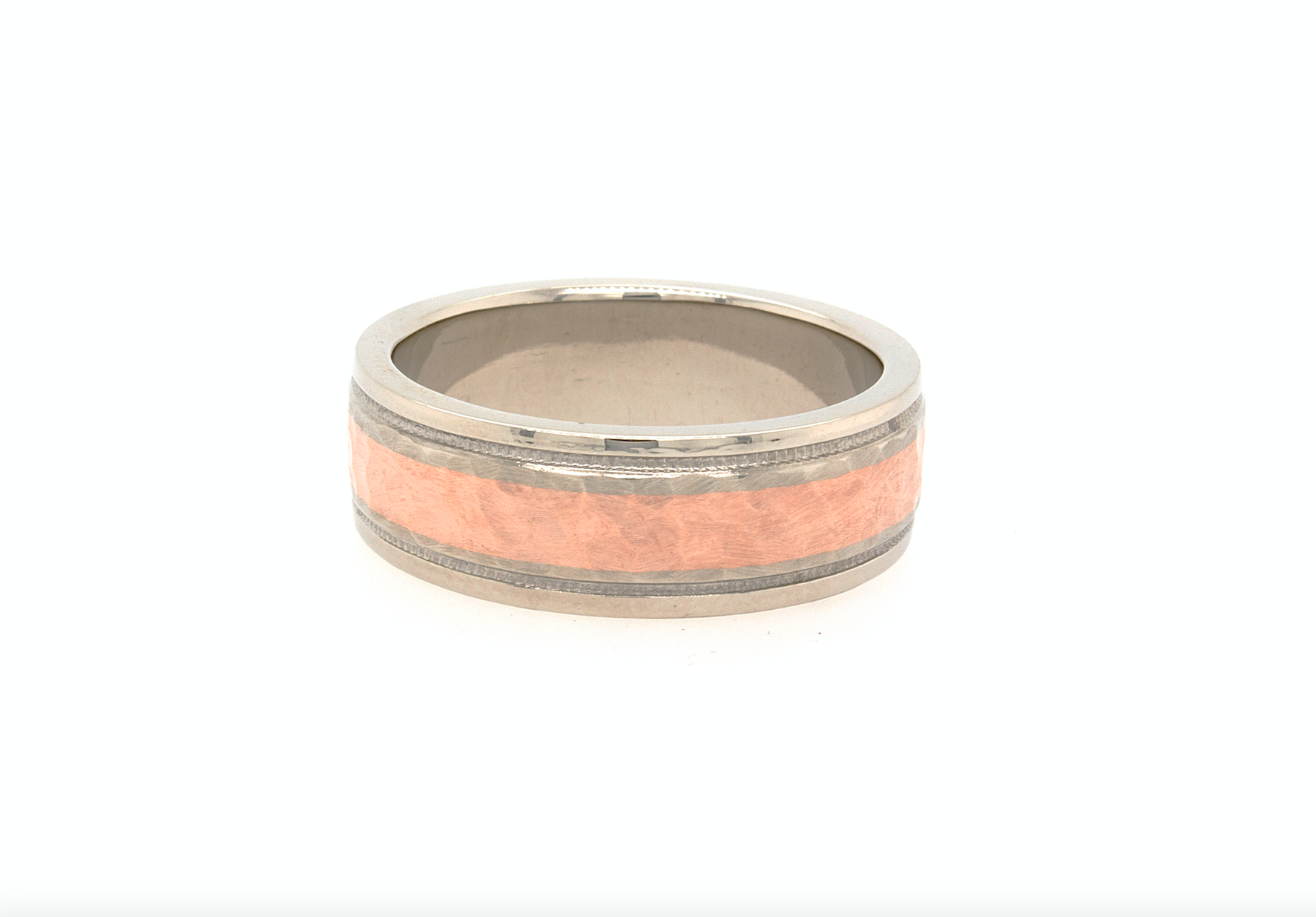 solid gold ring, rose gold wedding band, hammered ring, hammered texture, ring on white background, mens wedding band, women's wedding band
