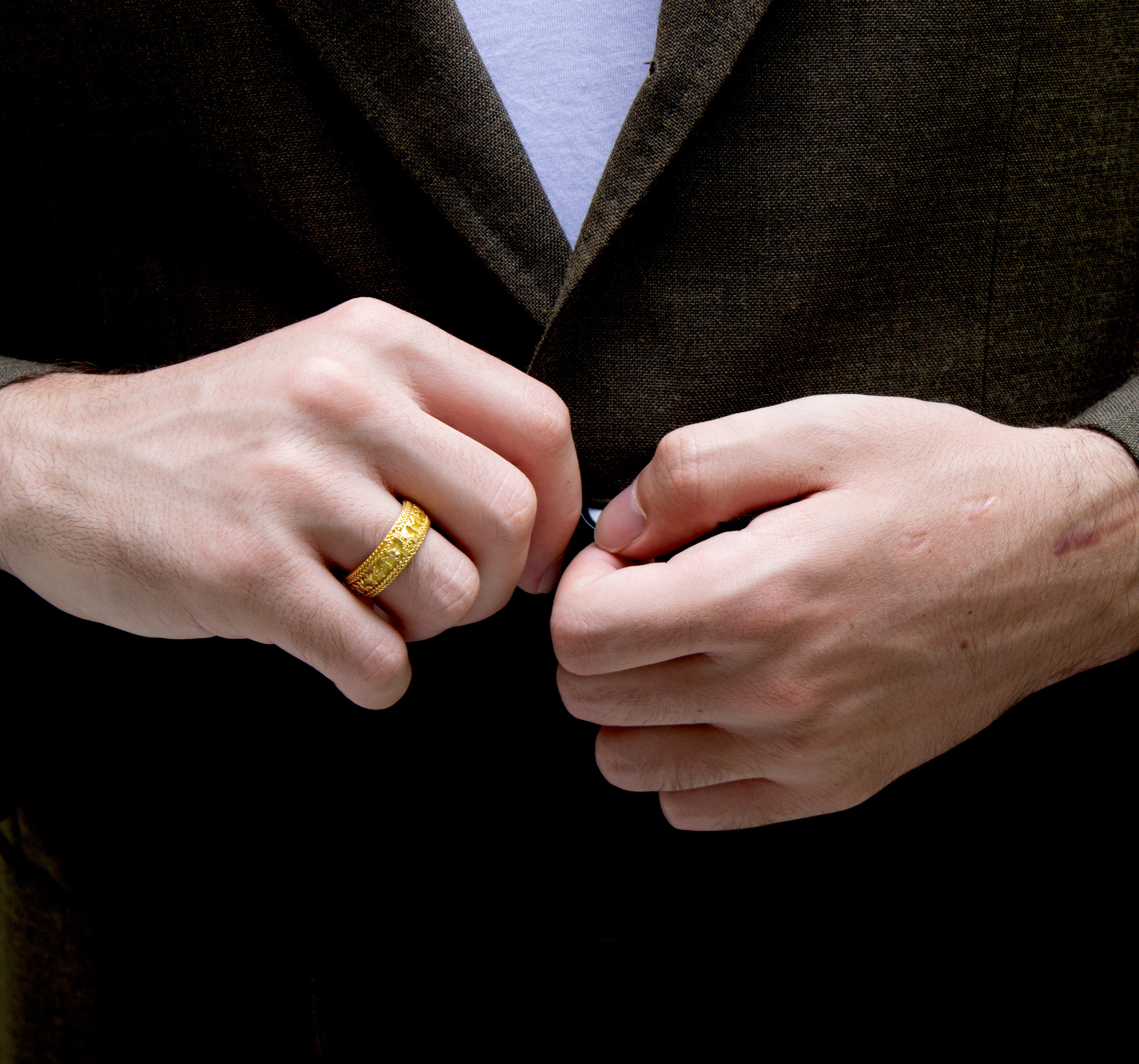 ring, ring on white background, mens ring, womens ring, solid gold ring, yellow gold ring, wedding band, runes ring, runic ring, personalized ring, viking ring, nordic ring  Edit alt text