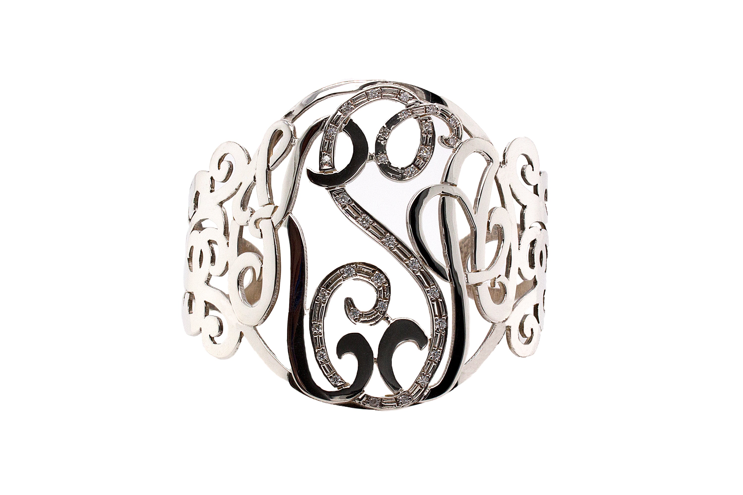 bracelet, bracelet on white background, sterling silver cuff, cuff bracelet, sterling silver, custom cuff bracelet, cubic zirconia bracelet, monogram, monogram bracelet, initial bracelet, womens bracelet, one of a kind bracelet