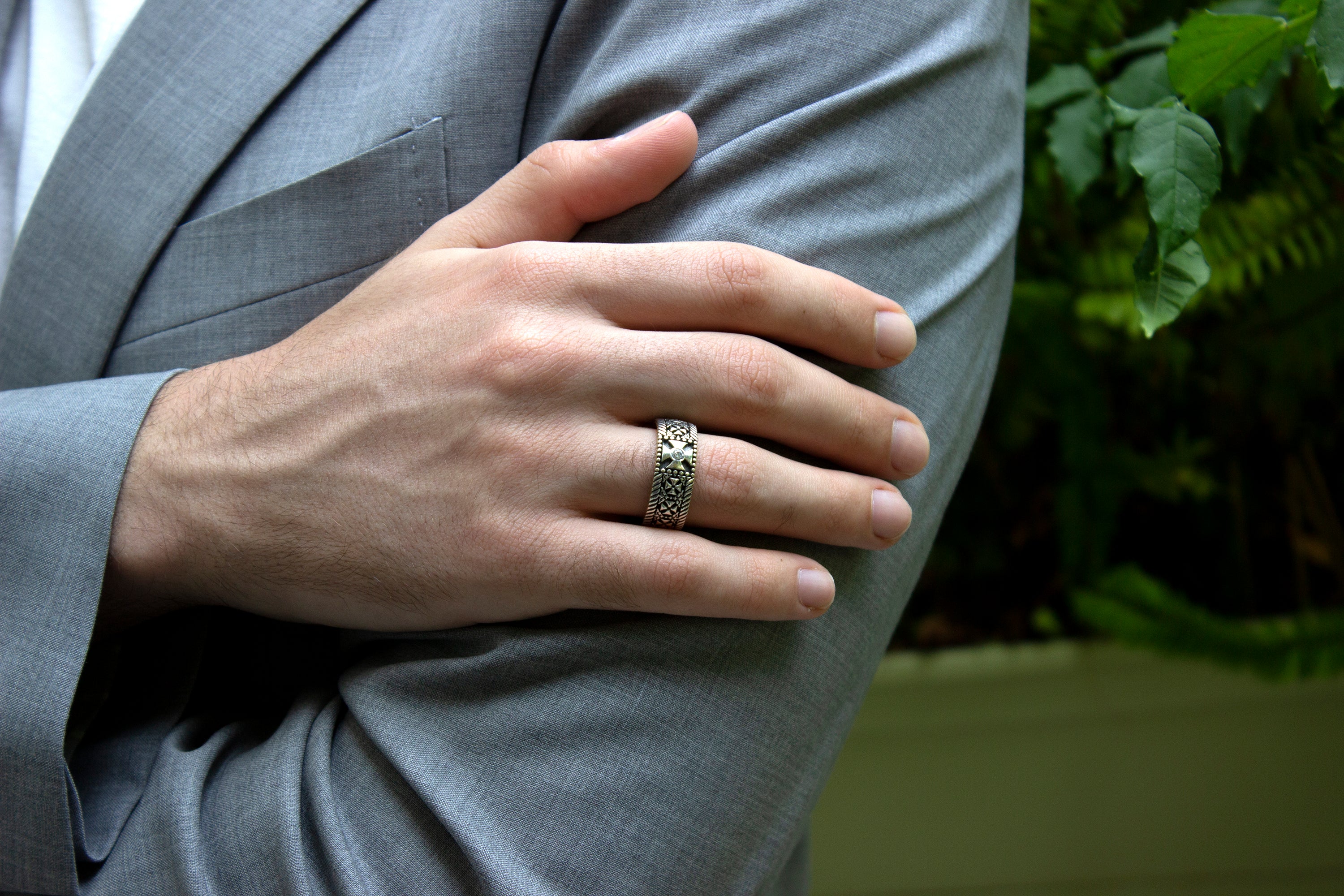 ring, ring on white background, sterling silver ring, yellow gold plate ring, oxidized silver ring, cross ring, ring with crosses, diamond ring, ring with diamond, celtic cross ring, mens ring, women's ring, celtic ring