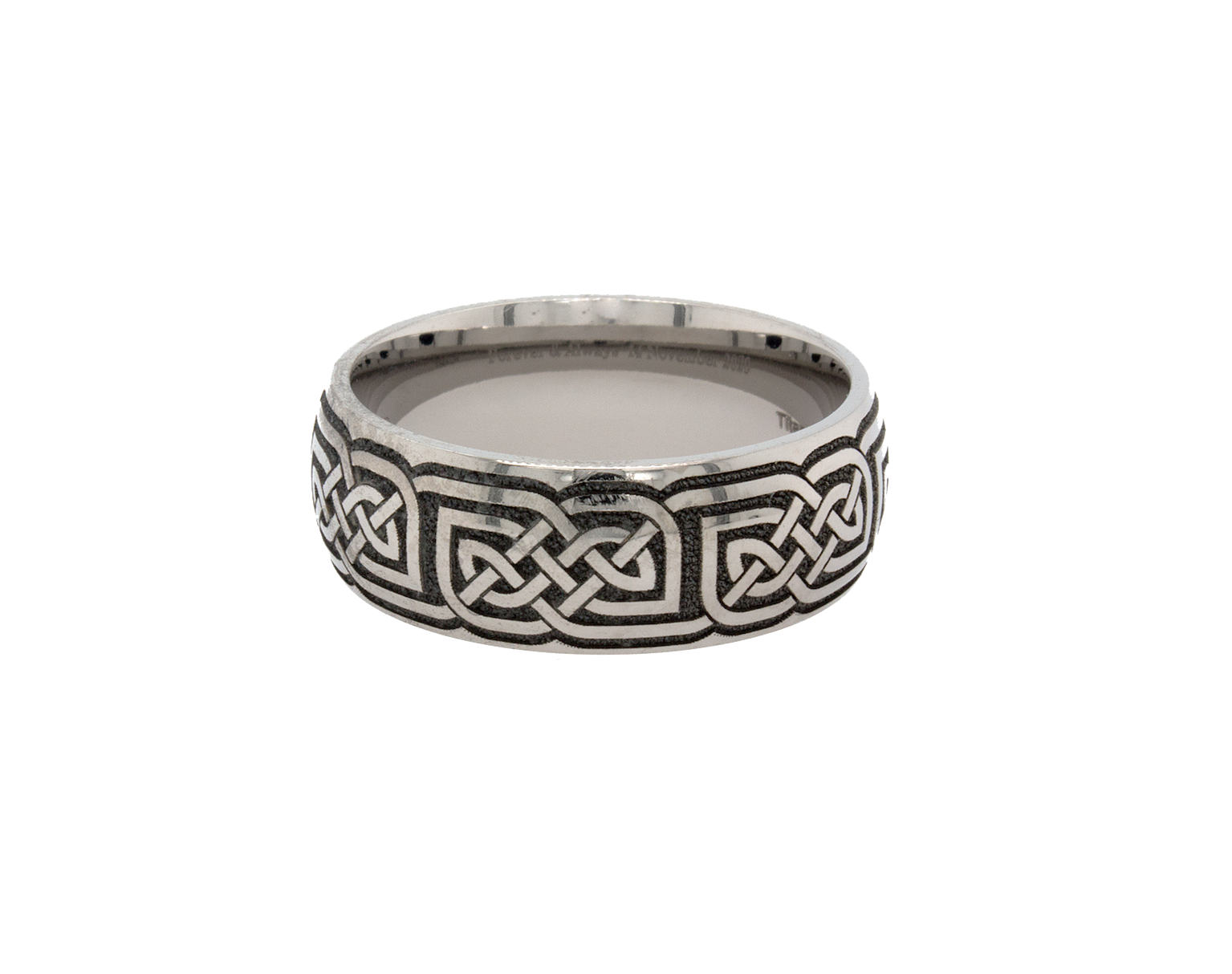 ring, ring on white background, 8mm ring, dome shaped ring, titanium ring, titanium jewelry, engraved ring, custom ring, mens ring, womens ring, mens wedding band, womens wedding band, celtic, celtic knot, irish ring