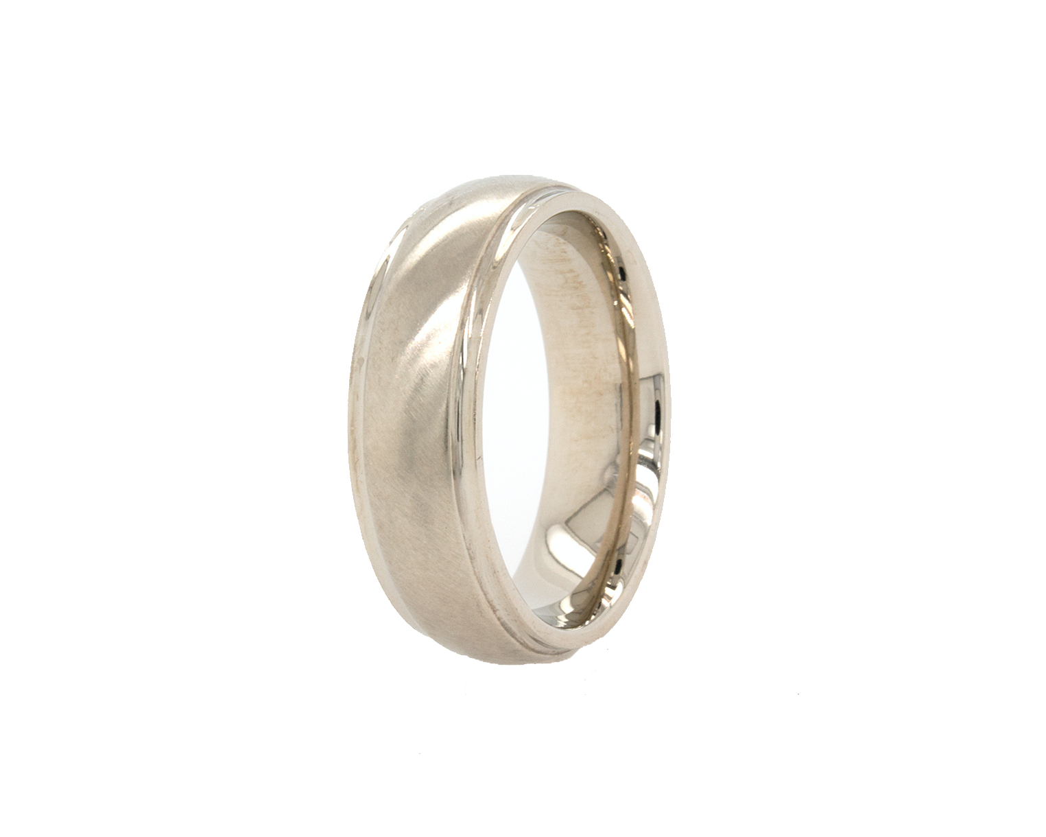 ring, ring on white background, solid gold ring, gold ring, wedding band, mens wedding band, women's wedding band, unisex wedding band, solid gold wedding band, white gold wedding band, dome shaped ring, 8mm gold ring, brushed ring, plain ring, plain wedding band, personalized ring, custom ring
