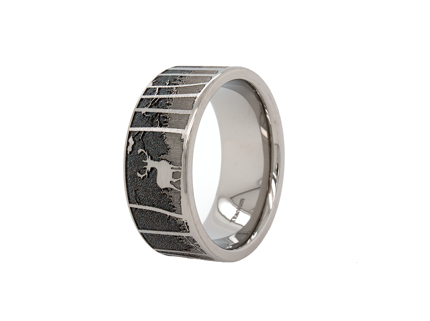 ring, ring with white background, engraved ring, custom wedding band, custom ring, forest engraving, engraved ring, ring with engravings, mens titanium ring, women's titanium ring, ring with forest