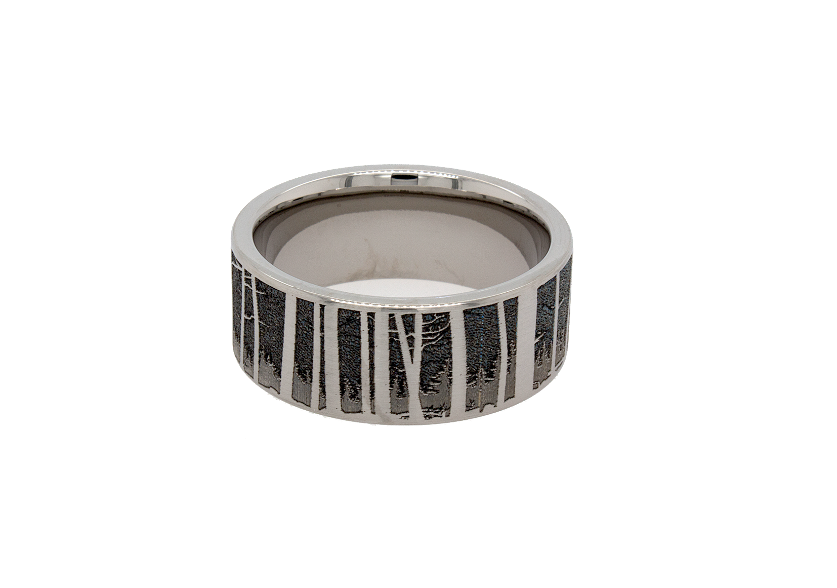 ring, ring with white background, engraved ring, custom wedding band, custom ring, forest engraving, engraved ring, ring with engravings, mens titanium ring, women's titanium ring, ring with forest