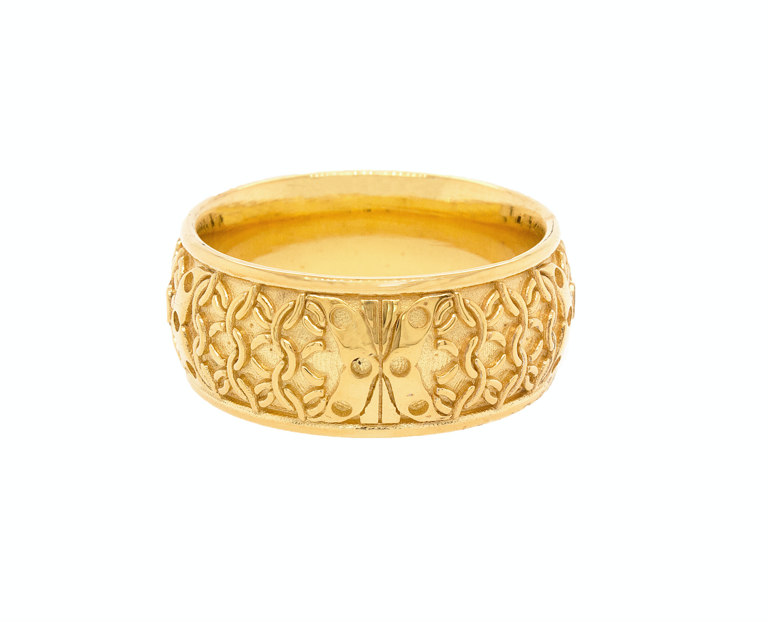ring, ring on white background, gold ring, yellow gold ring, mens ring, wedding band, custom wedding band, ring with initials, personalized ring, medieval engravings, medieval inspired ring, ring with lions, monogram ring, unisex wedding band