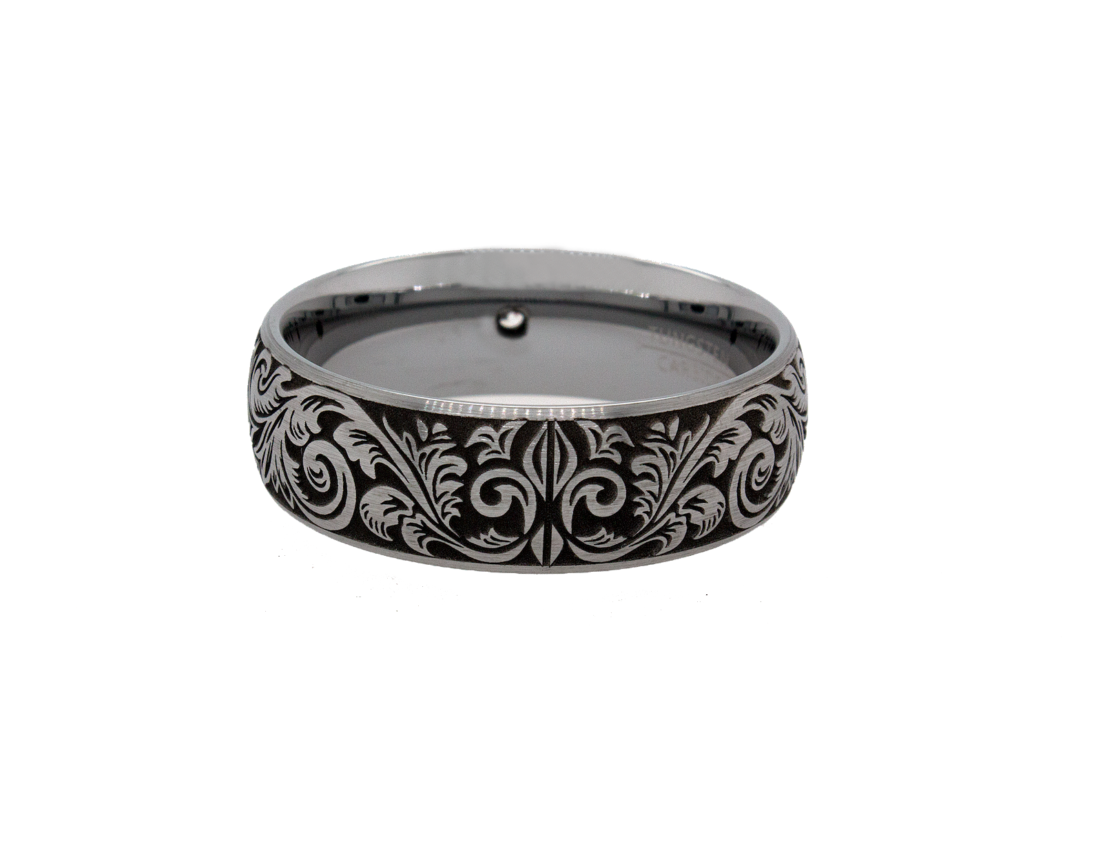 ring, ring with white background, tungsten ring, diamond ring, wedding band, custom tungsten ring, diamond wedding band, diamond tungsten ring, victorian wedding band, engraved ring