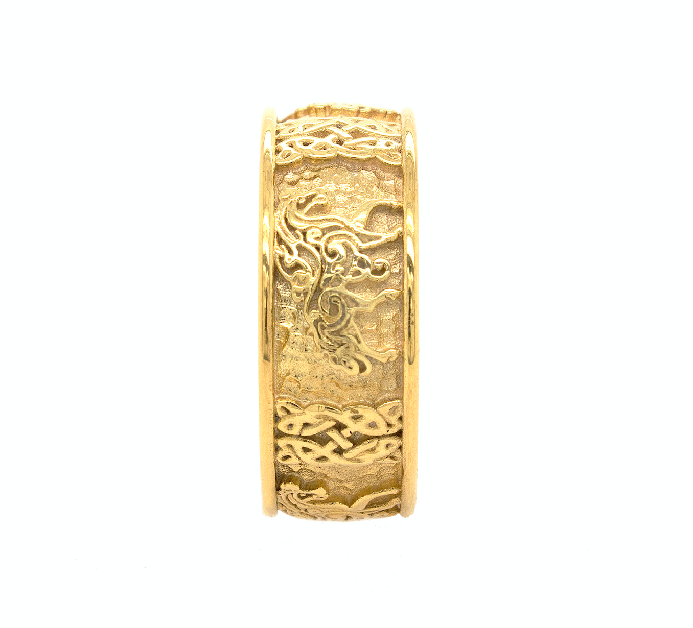 ring, ring on white background, gold ring. solid gold ring, mens ring, womens ring, yellow gold ring, horse ring, celtic ring, celtic knot ring, wedding band, 8mm ring