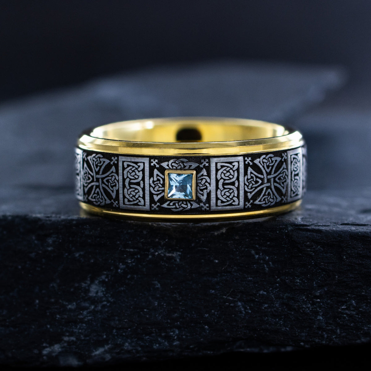 Engraved Tungsten with Gemstone