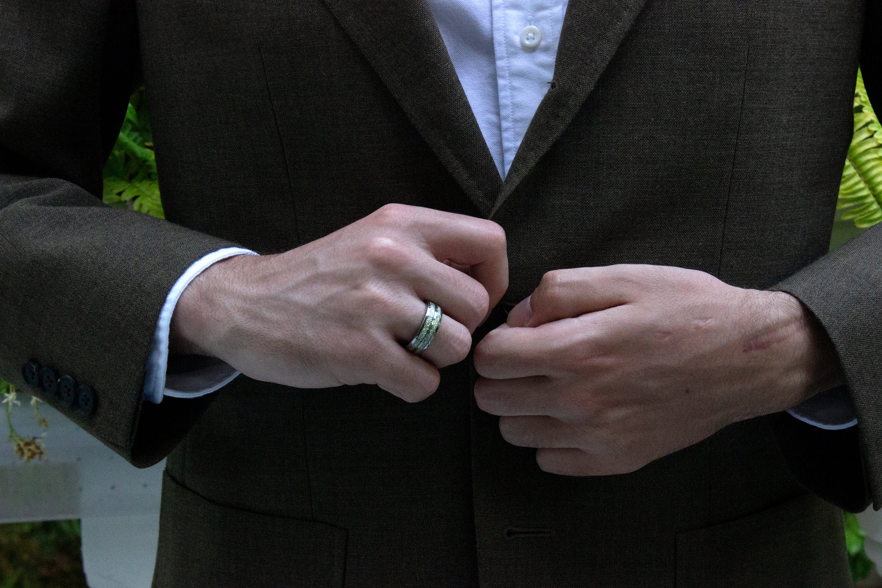 ring, model wearing ring, mens rings, personalized ring, meteorite ring, wedding band, tungsten ring, 8mm 