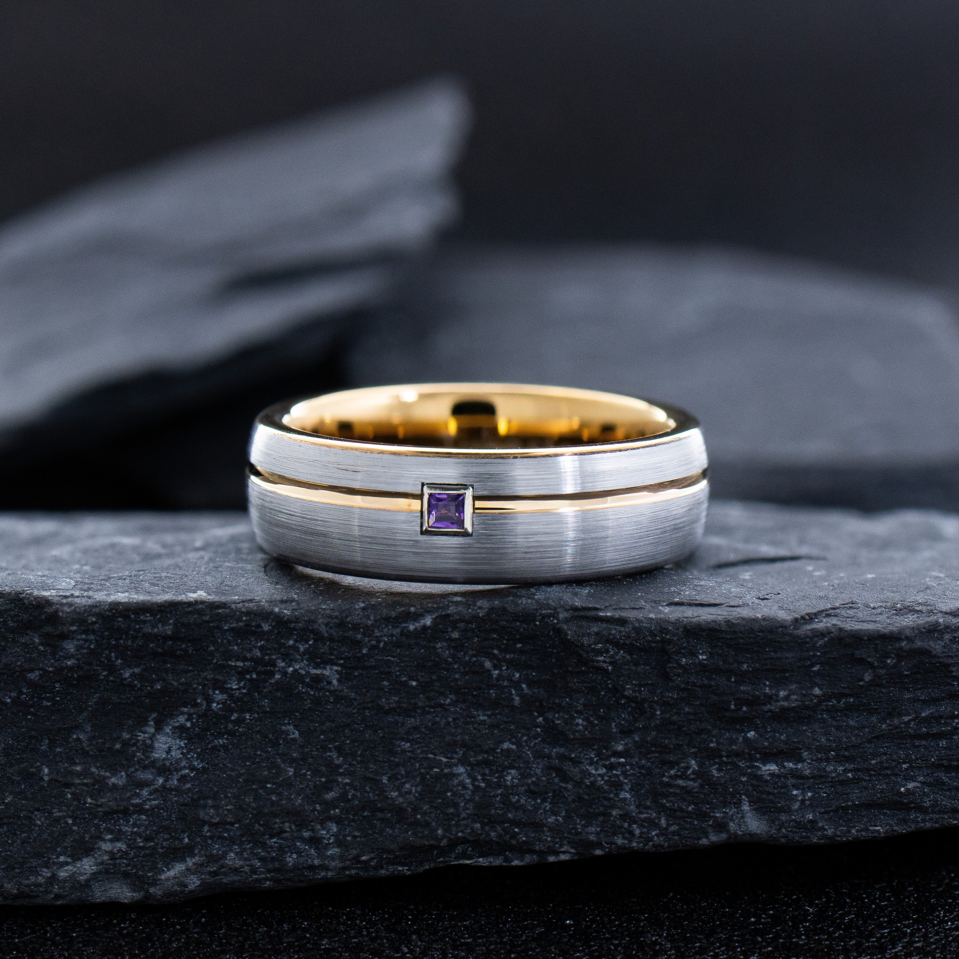 8mm Rose Gold Plated Tungsten Carbide Ring with Groove and Custom Gemstone