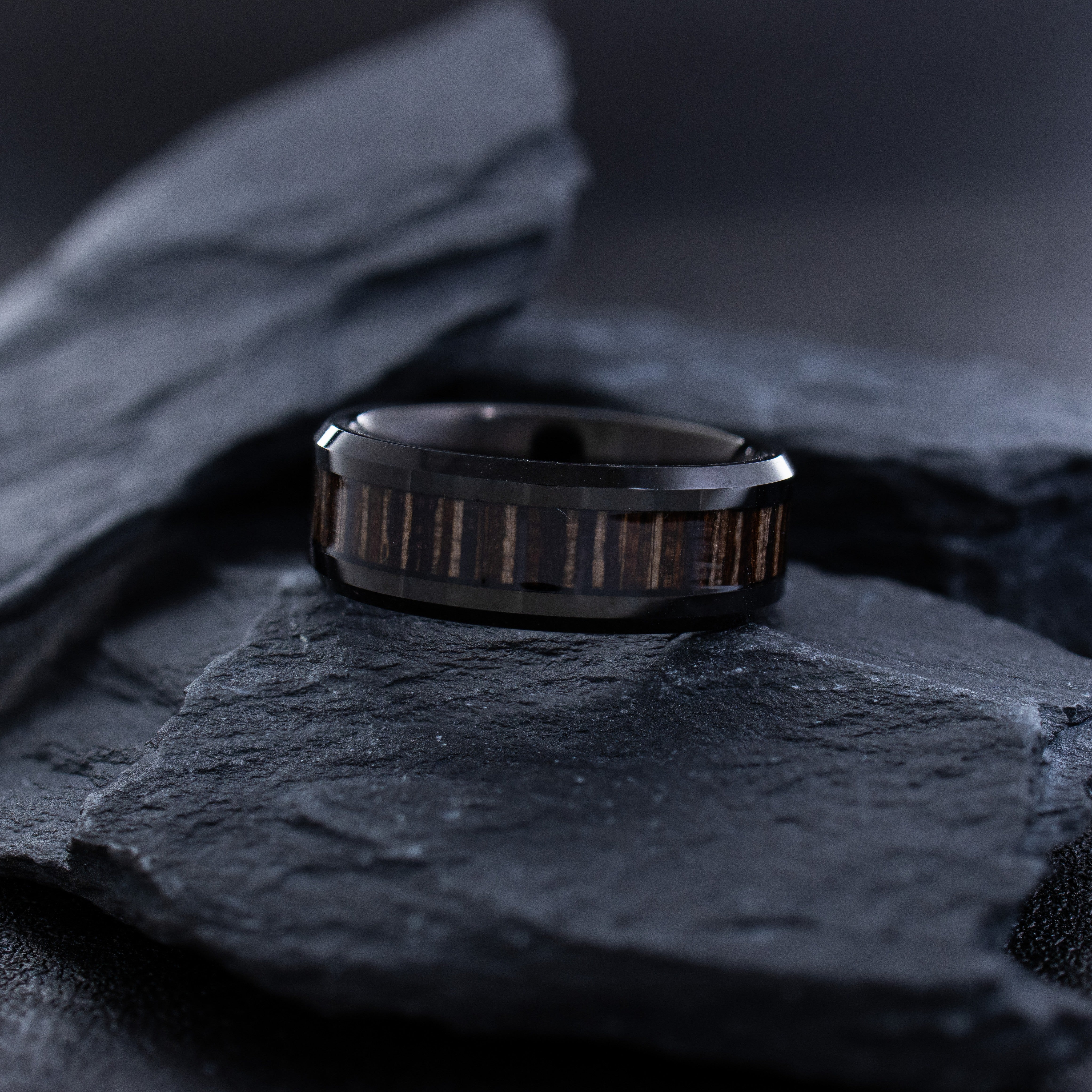 8mm Black Tungsten Ring with Brazilian Tigerwood Inlay