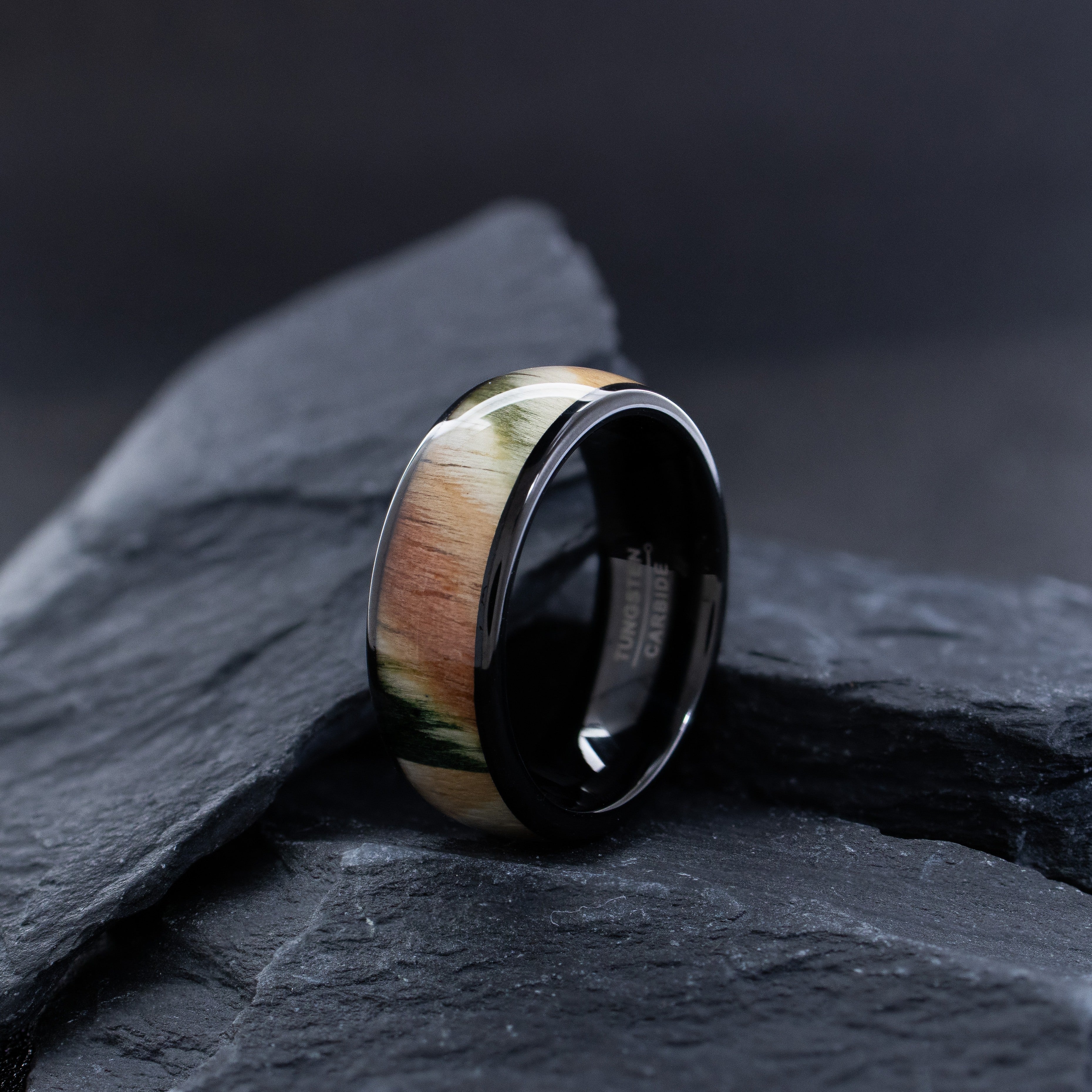 8mm Black Tungsten Ring with Colorful Dyed Rosewood