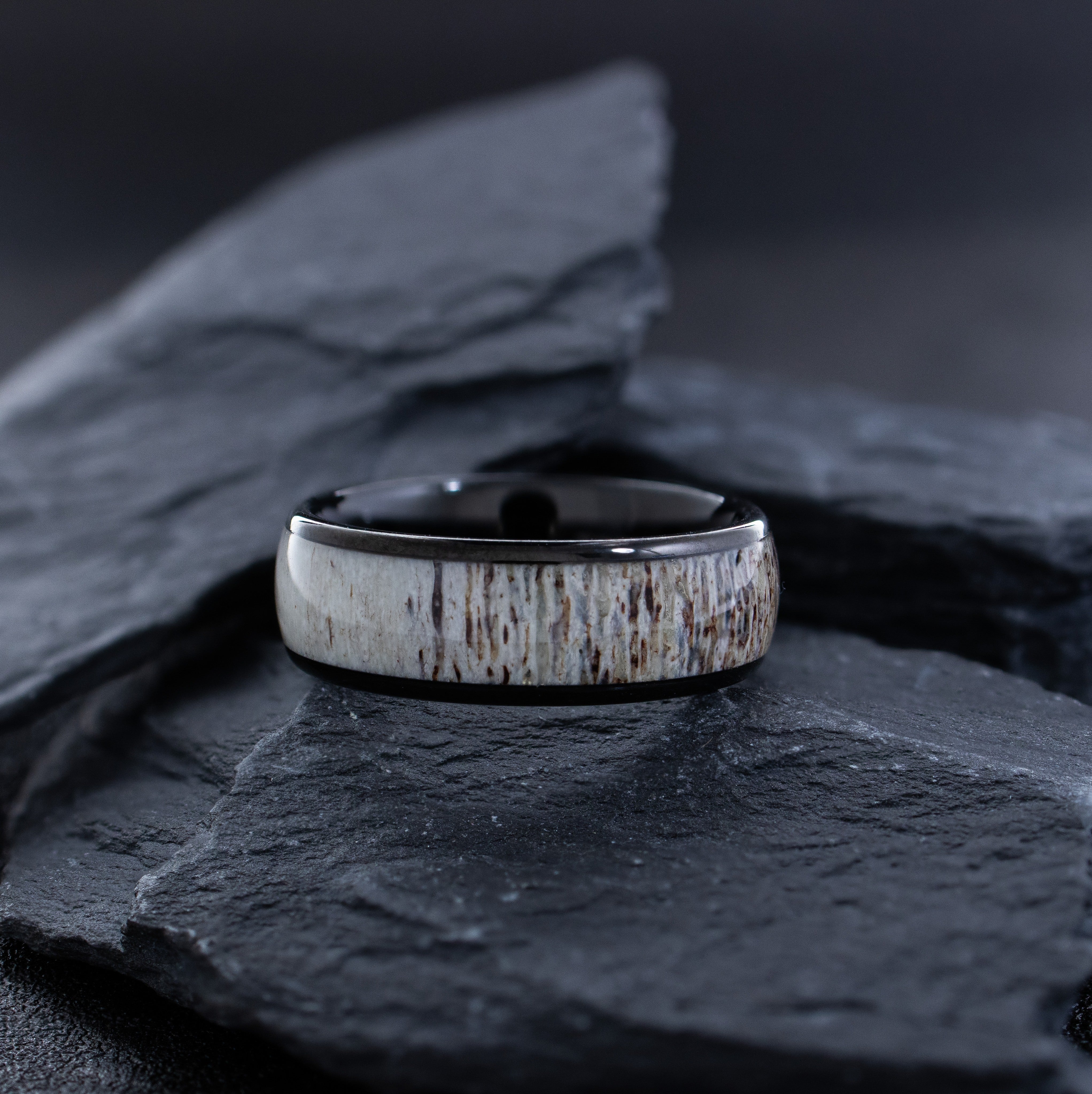 8mm Black Tungsten Ring with Deer Antler Inlay