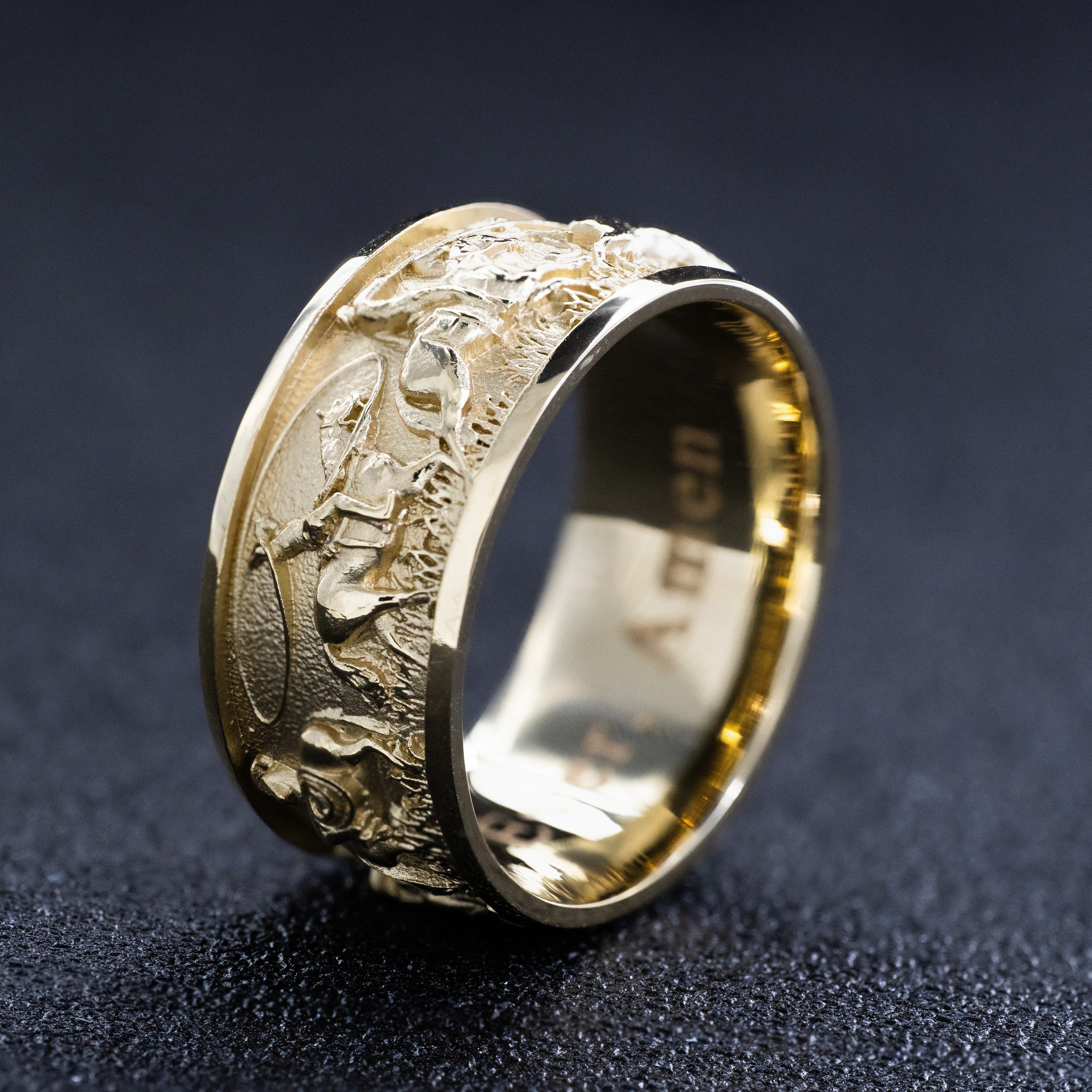 10mm Solid Yellow Gold Band with Western Cowboys and Bulls