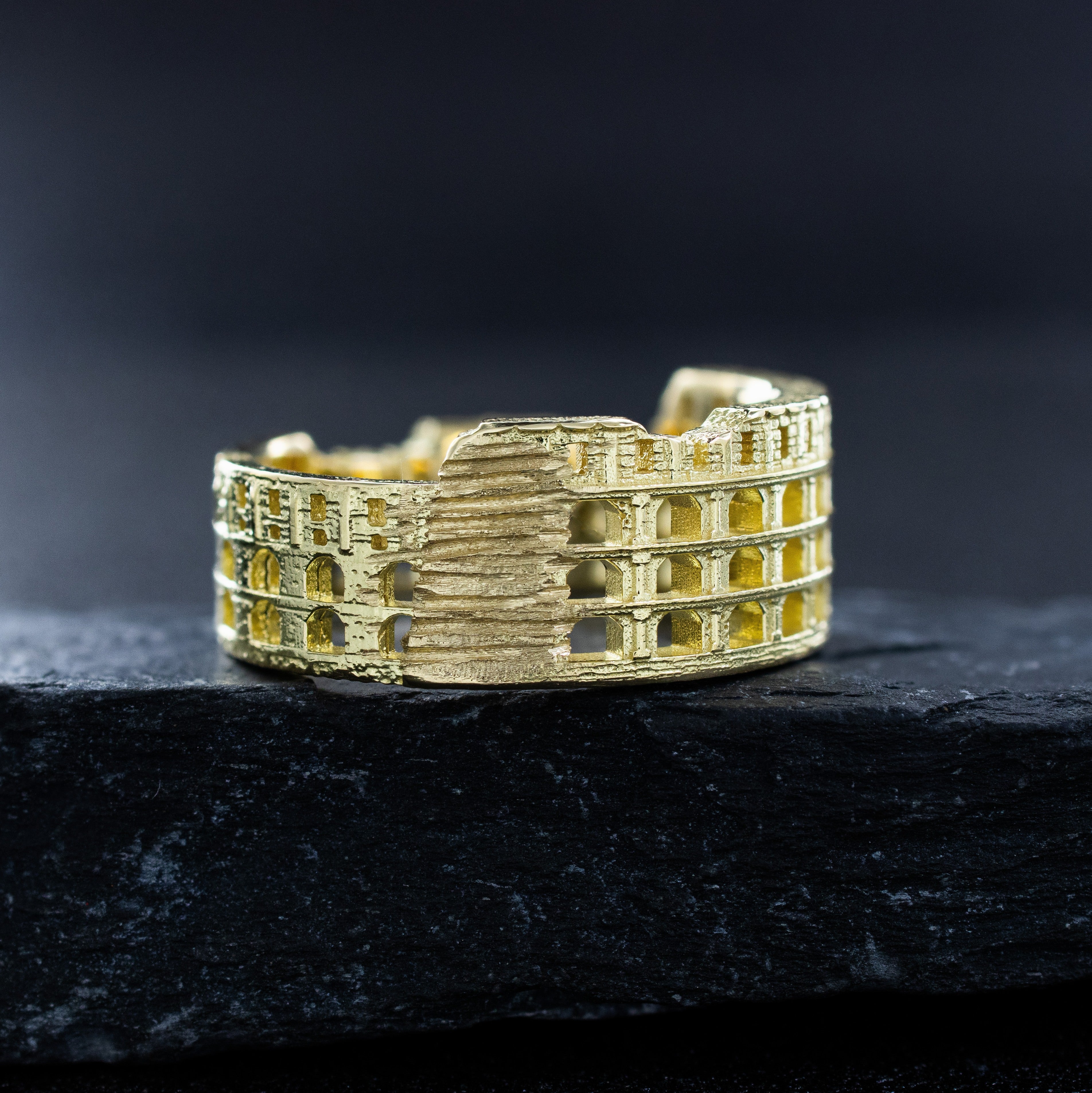 Solid 14k and 18k Yellow Gold Roman Colosseum Band