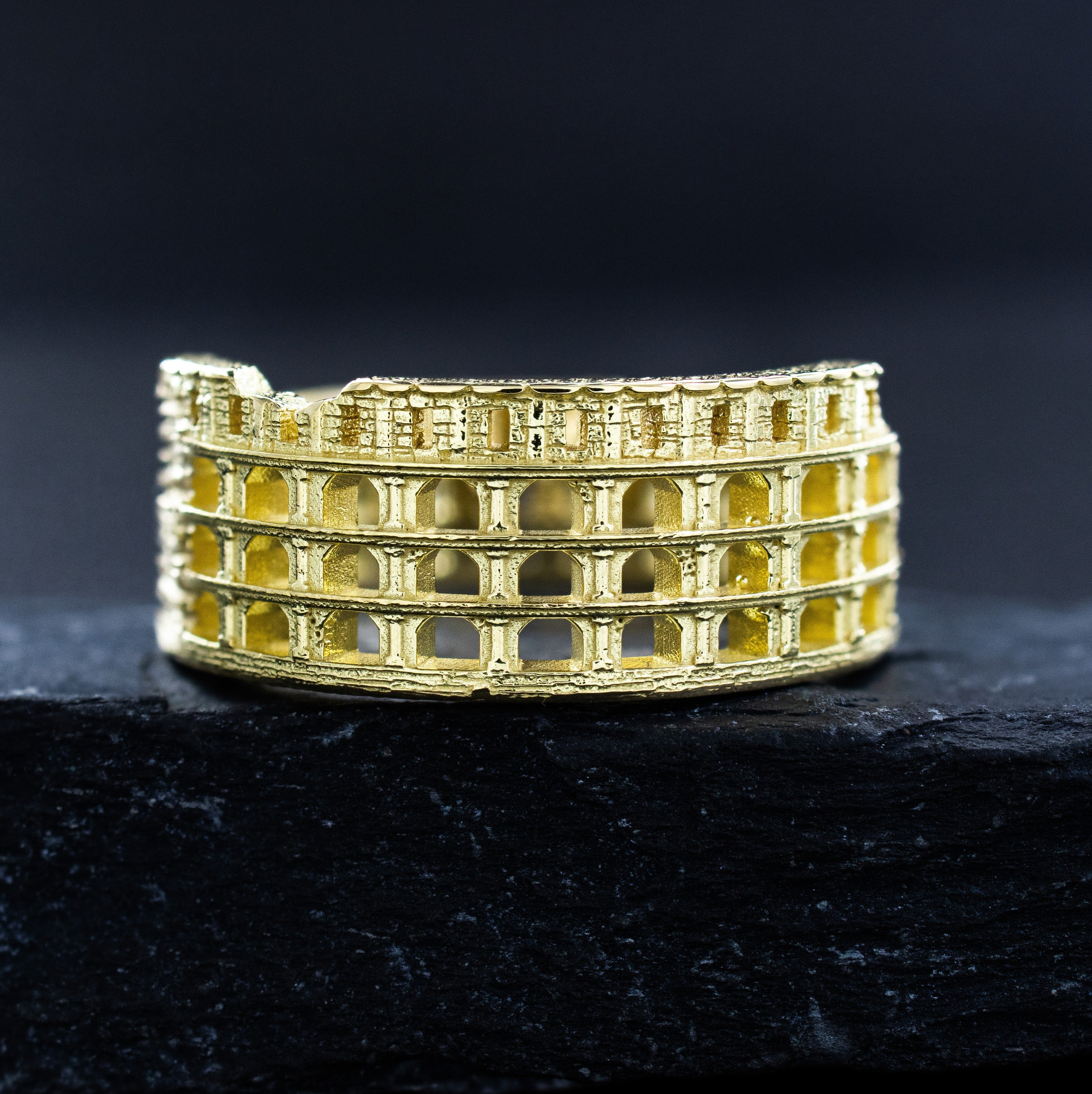 Solid 14k and 18k Yellow Gold Roman Colosseum Band