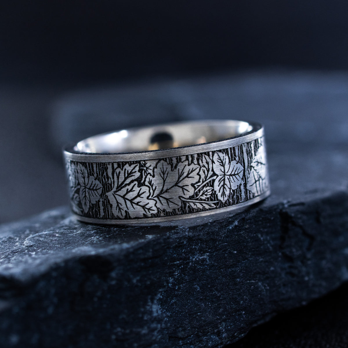 8mm Deep Engraved Titanium Band with Leaves and Branches