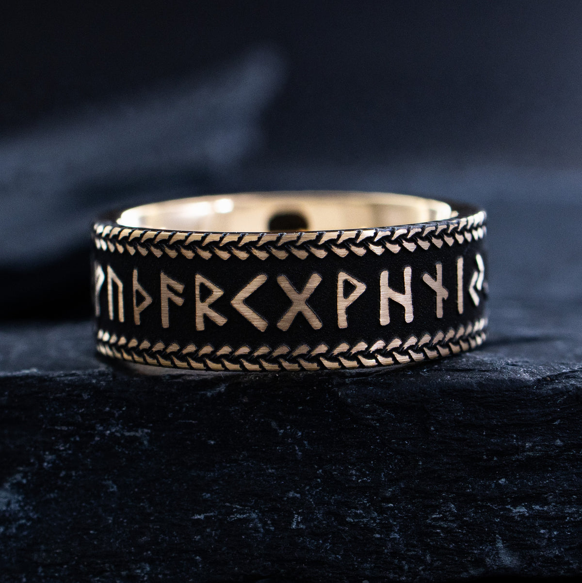 Norse Viking Rune and Gemstone Ring, 8mm Rose Gold Plated Band