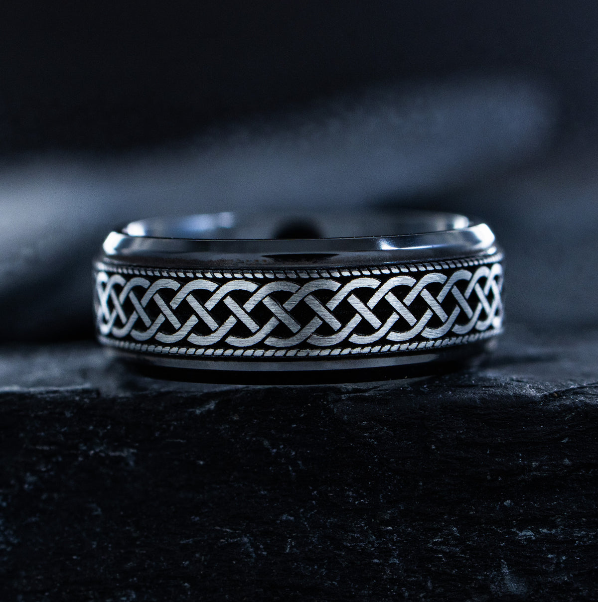 8mm Black Zirconium Band with Tree of Life and Celtic Knots