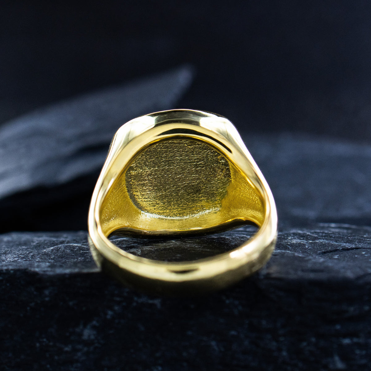 Solid 14k Yellow Gold Signet Ring with Pacific Islander Motifs