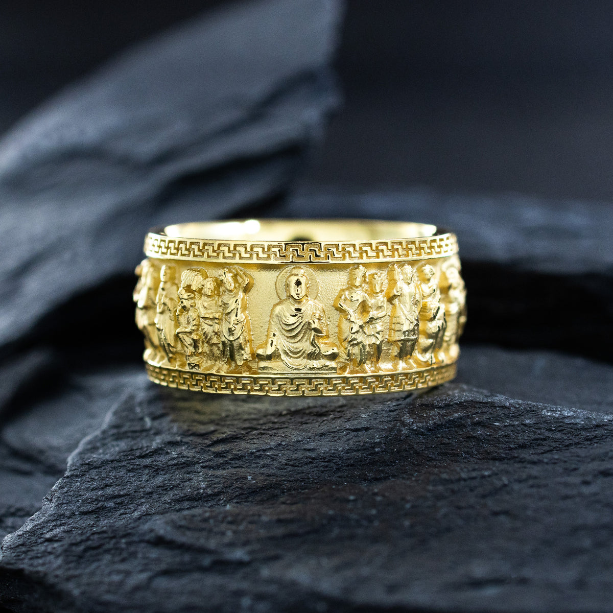 Greco Buddhist Solid 14k and 18k Yellow Gold Band