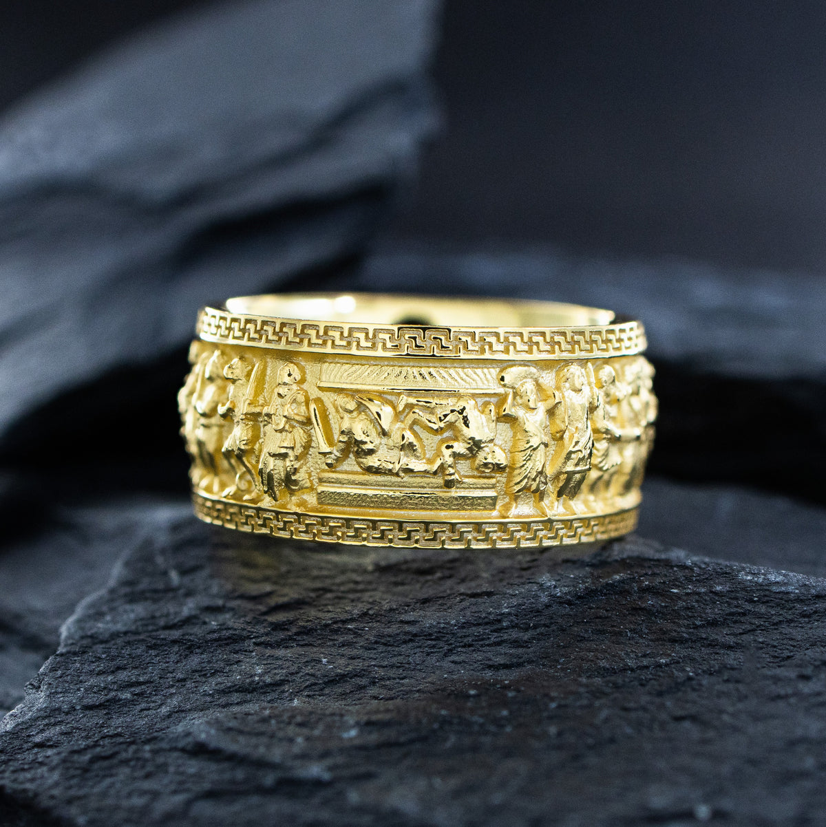 Greco Buddhist Solid 14k and 18k Yellow Gold Band