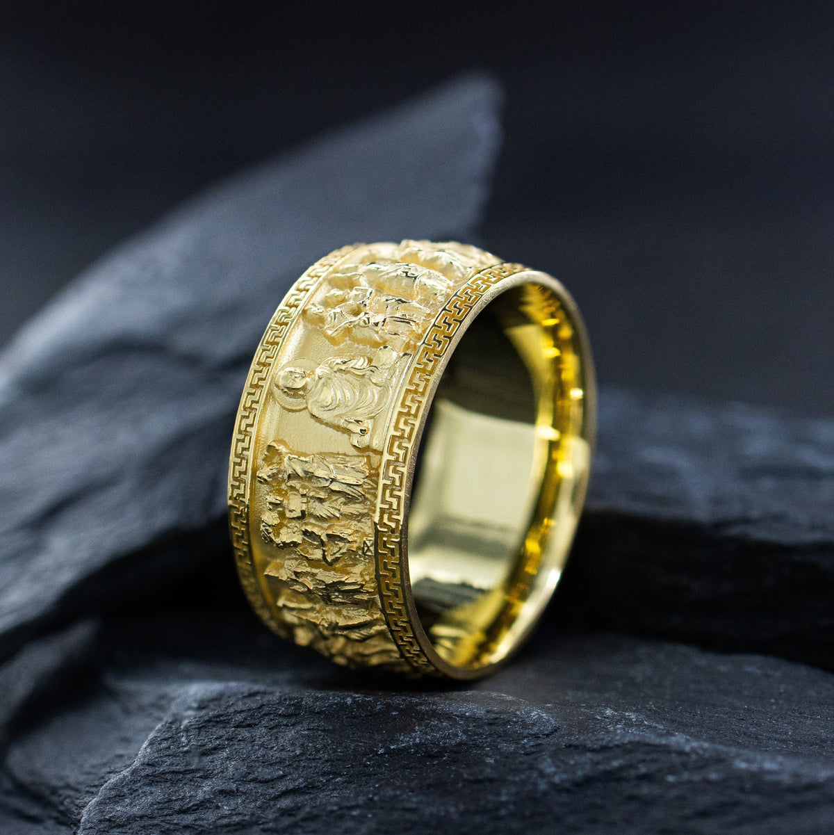 Greco Buddhist Solid 14k and 18k Yellow Gold Band