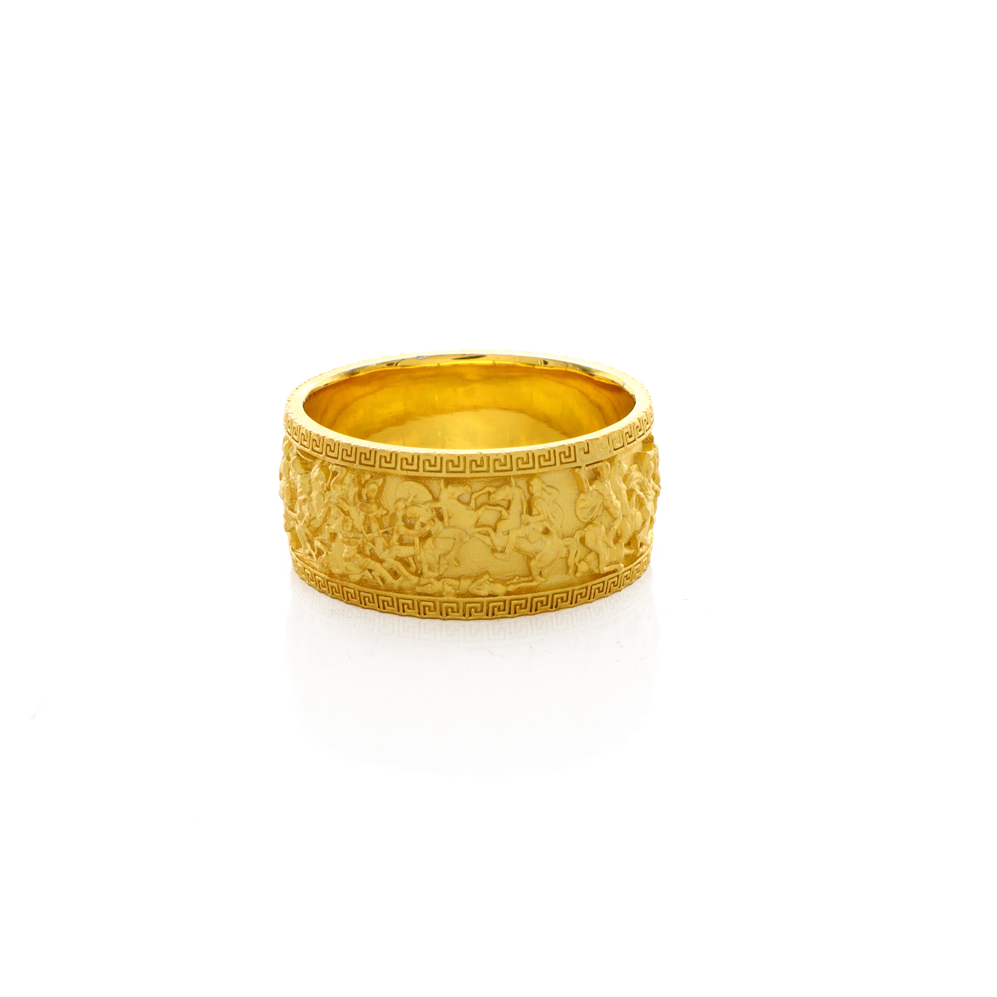 10mm Custom Made, Dome Shaped, 14k and 18k Solid Yellow Gold Ring with Alexander the Great Sarcophagus Relief