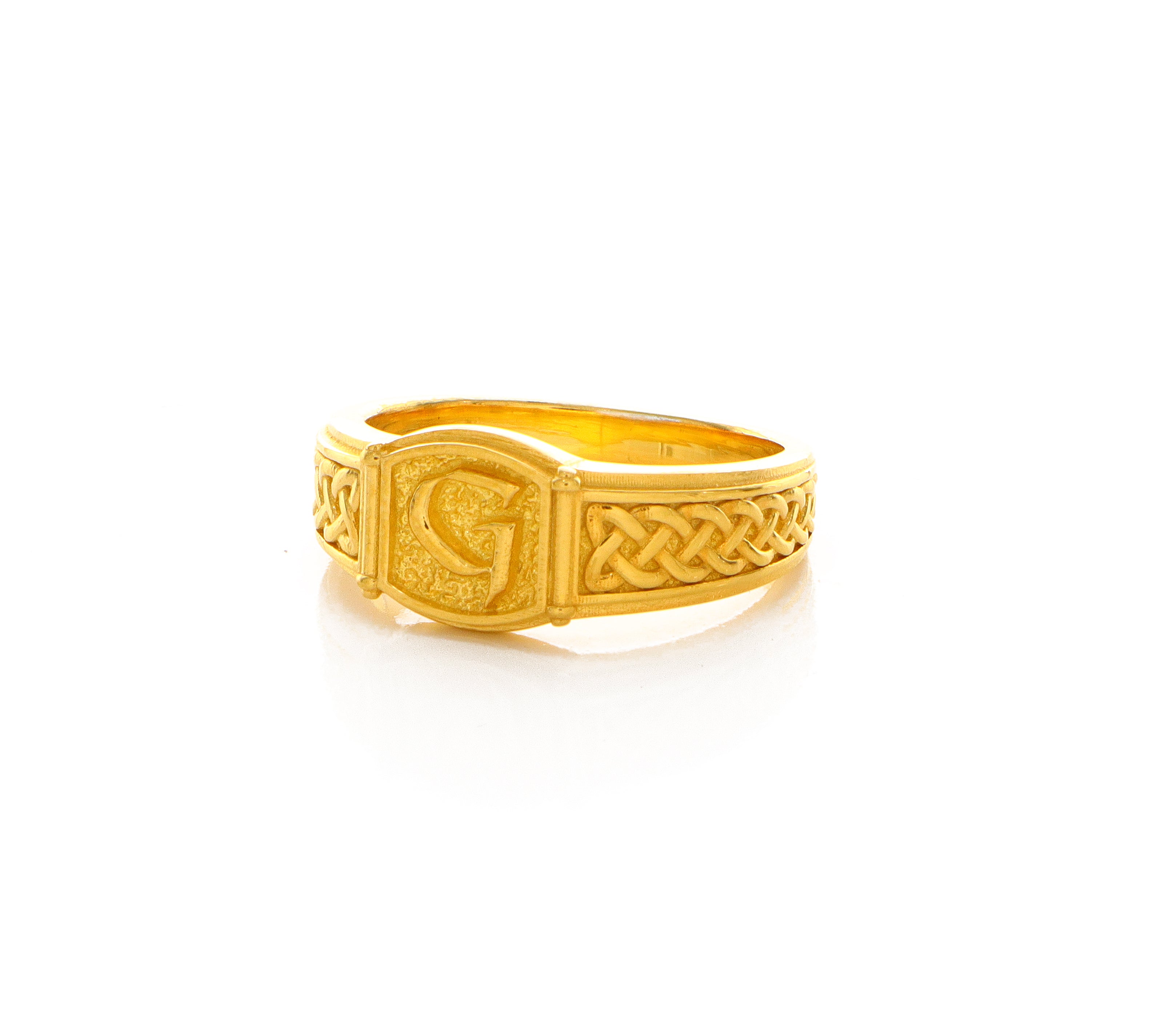 Norse Style Initial, 14k Solid Yellow Gold Signet Ring