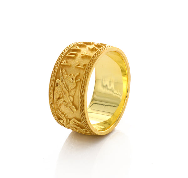 10mm Custom Made, Dome Shaped, 14k Solid Yellow Gold Valkyrie Viking Ring