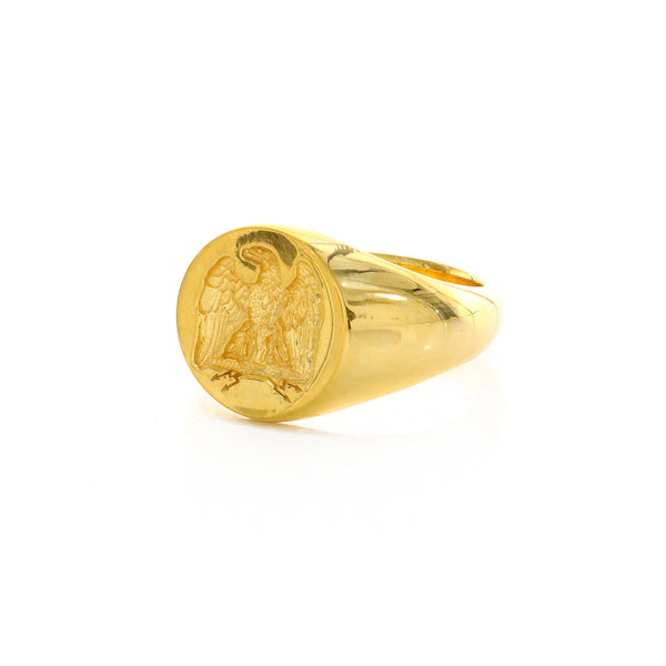 Napoleonic Eagle, Wax Seal Signet Ring, 14k Solid Yellow Gold Ring with French Napoleonic Eagle