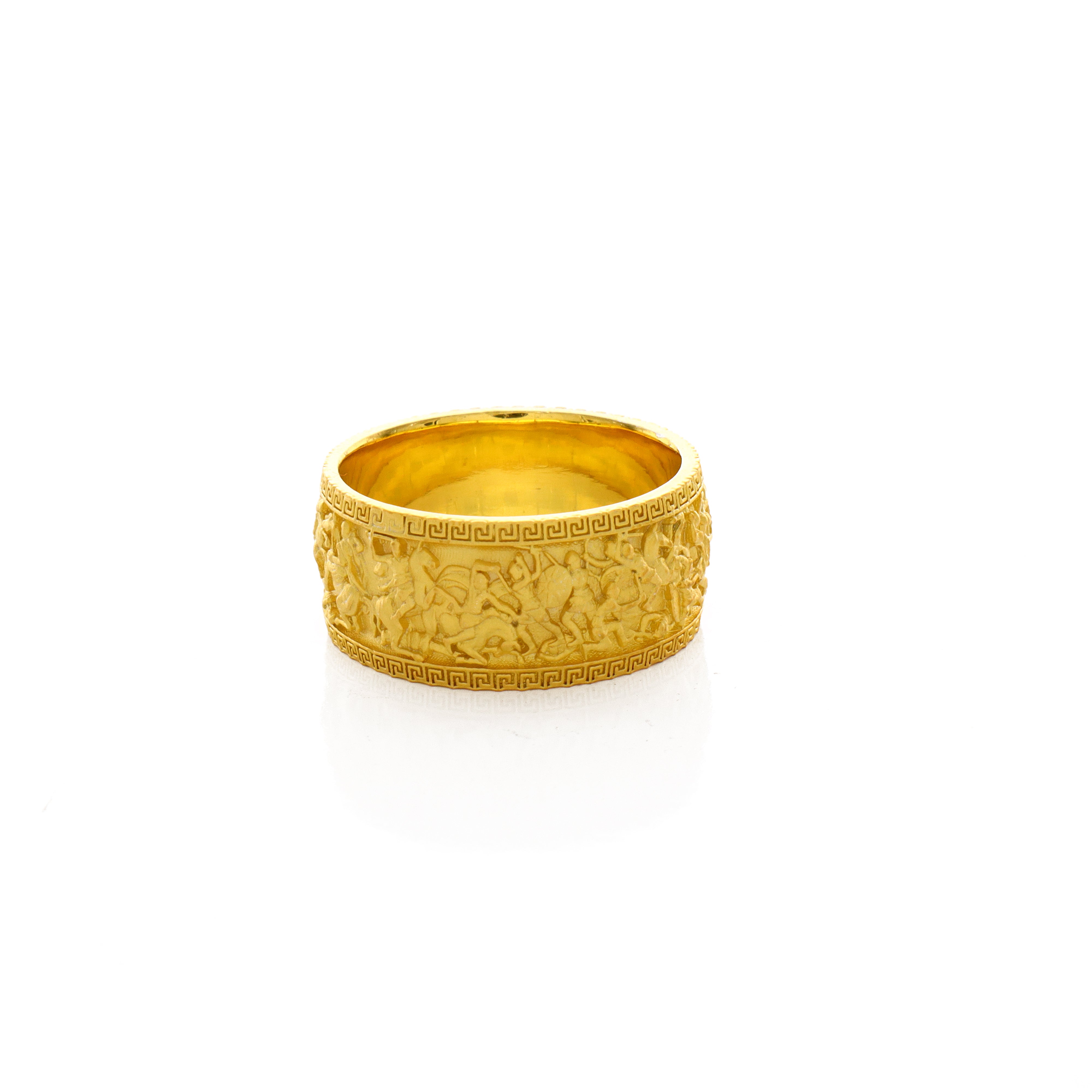 10mm Custom Made, Dome Shaped, 14k and 18k Solid Yellow Gold Ring with Alexander the Great Sarcophagus Relief