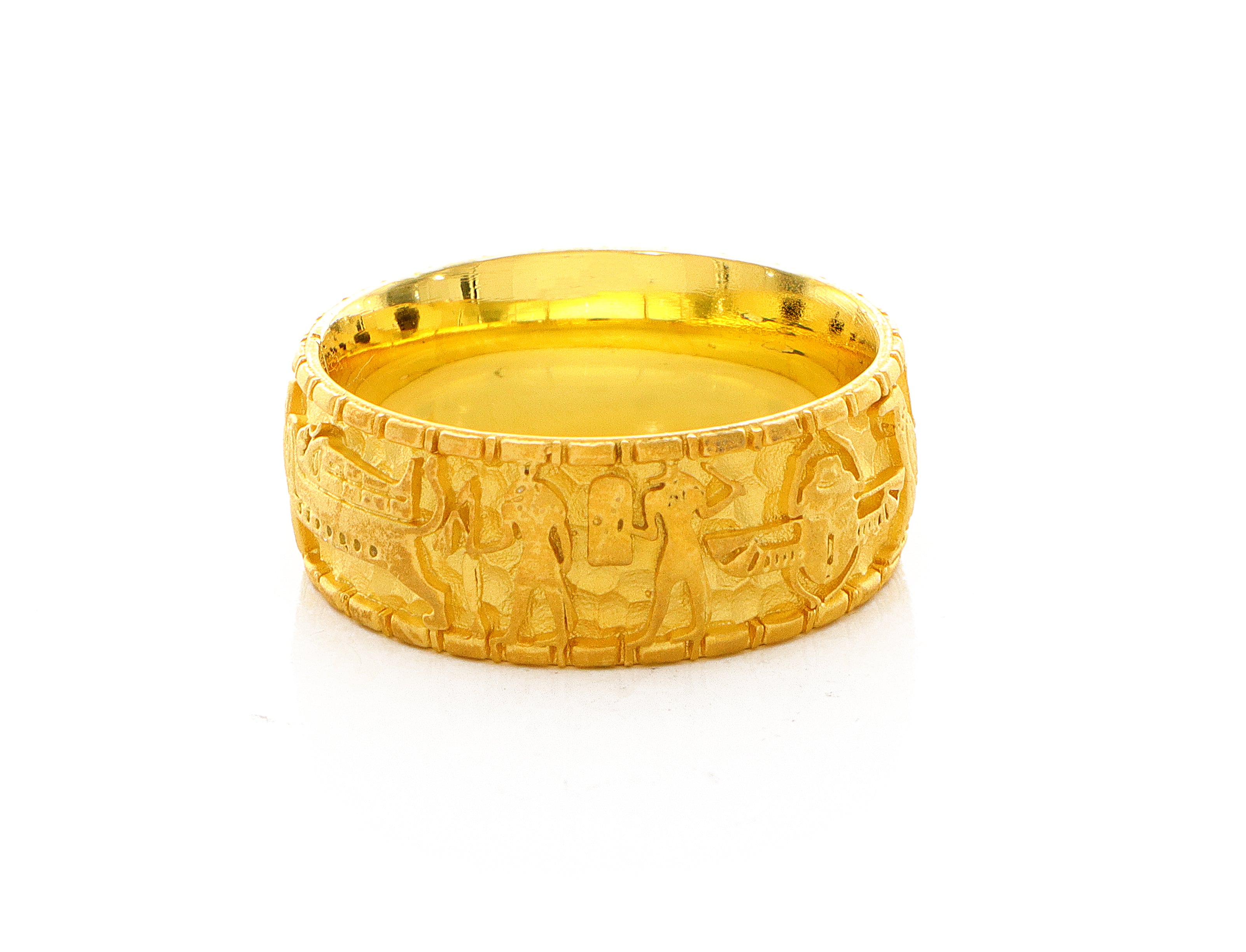 8mm Custom Made Solid Yellow Gold Ring with Egyptian Symbols and Hieroglyphs