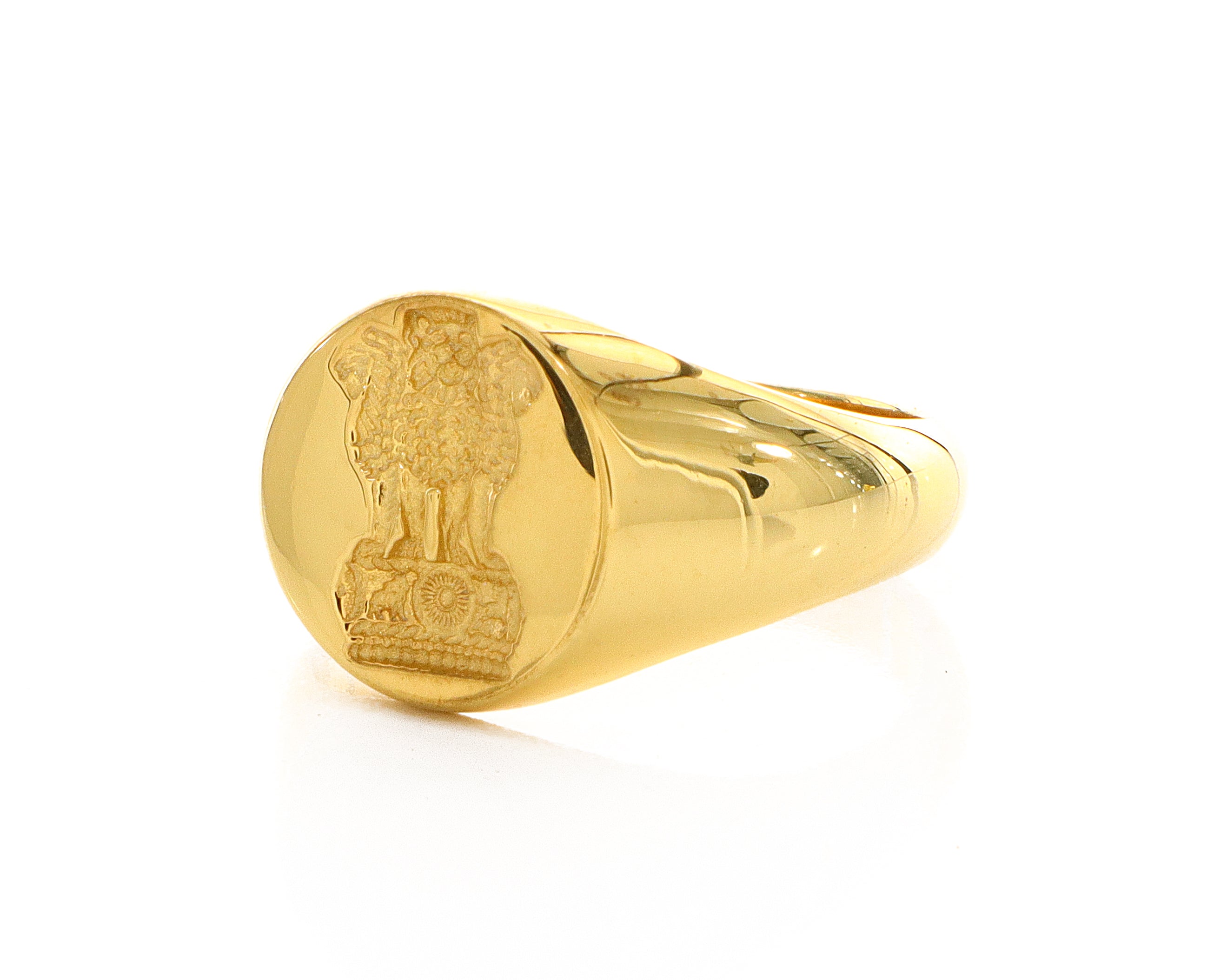 Indian Lion of Ashoka Wax Seal Signet Ring, 14k Solid Yellow Gold Ring with Lion of Ashoka