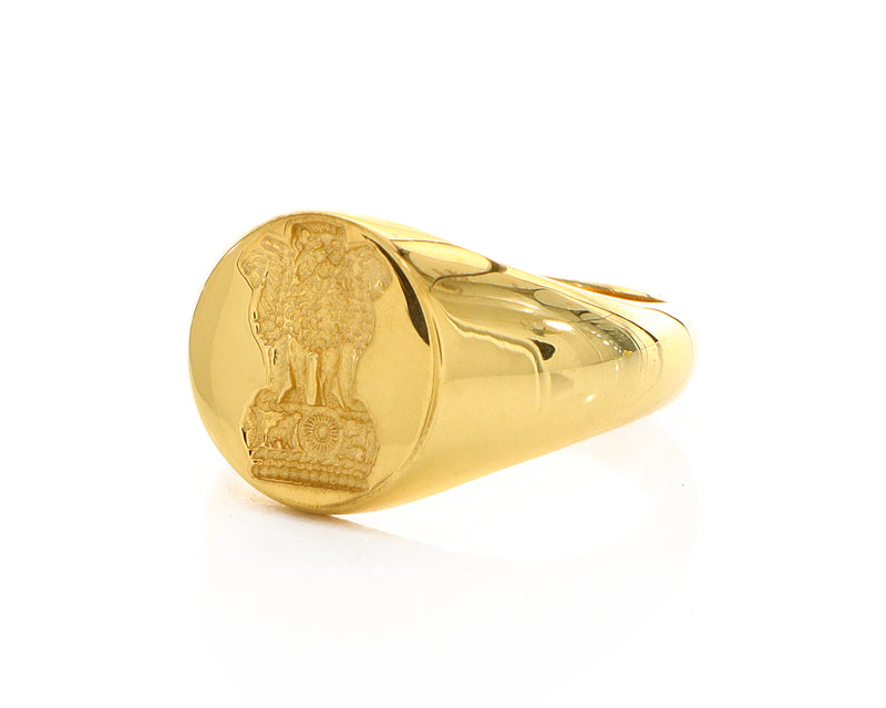 Indian Lion of Ashoka Wax Seal Signet Ring, 14k Solid Yellow Gold Ring with Lion of Ashoka