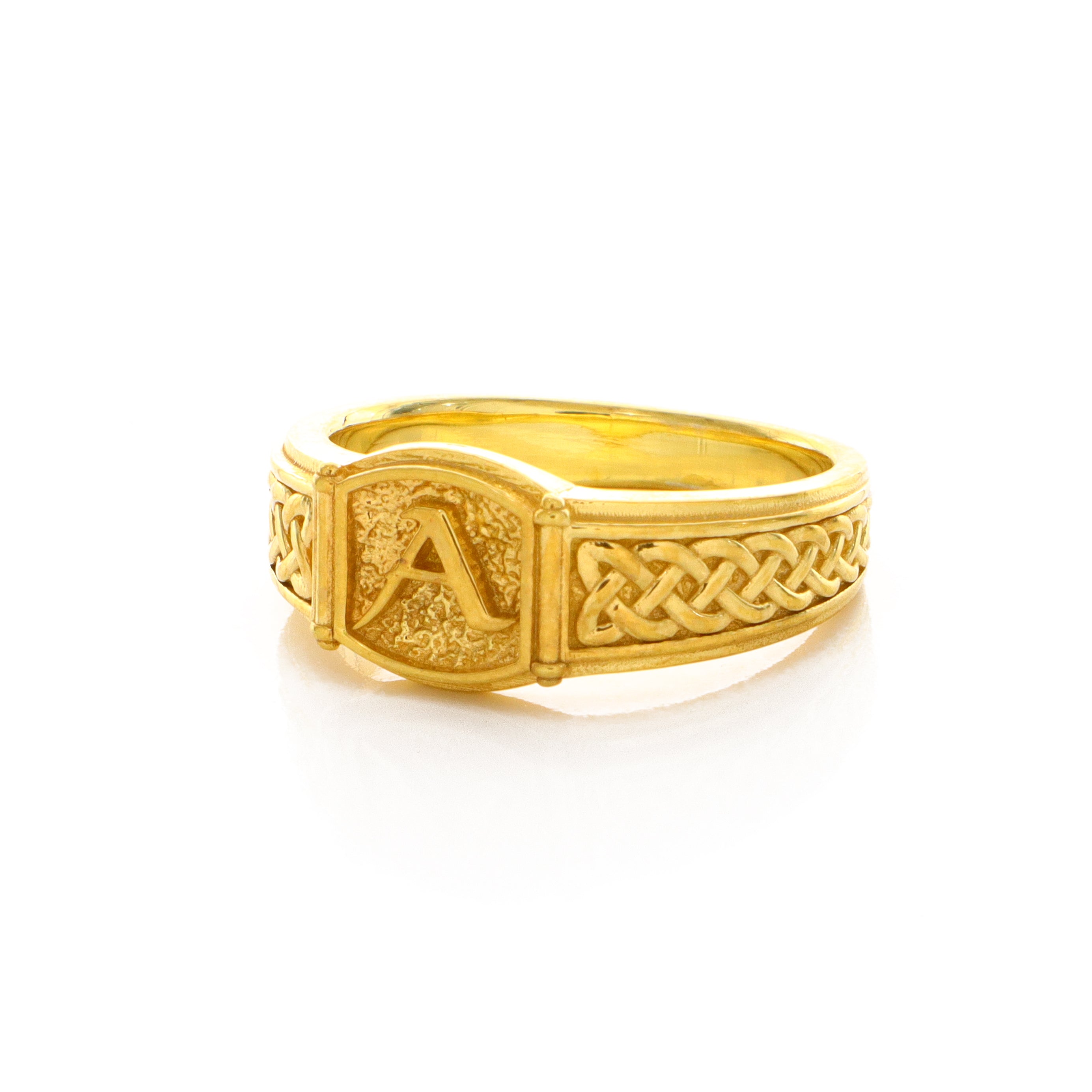 Norse Style Initial, 14k Solid Yellow Gold Signet Ring