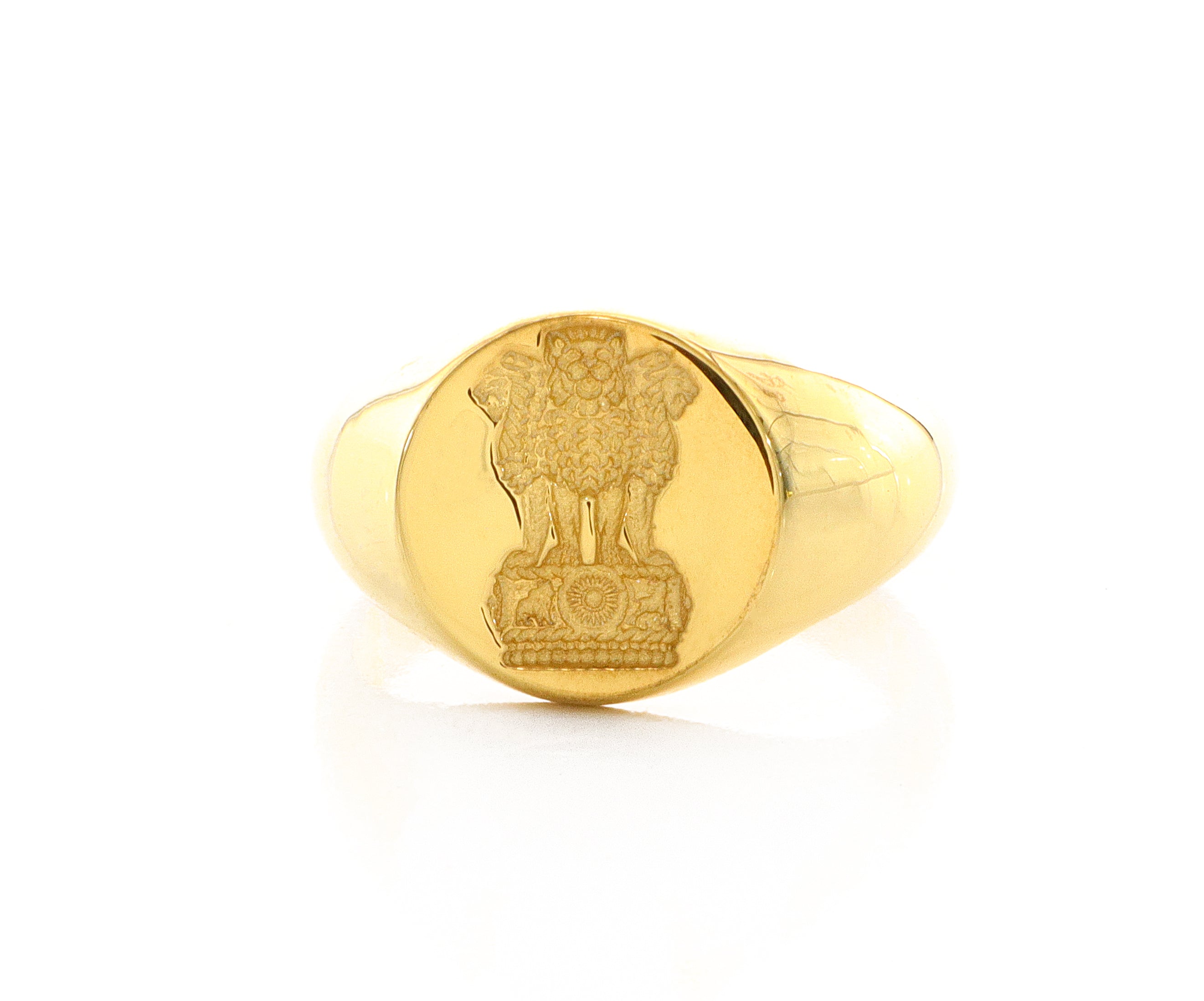 Indian Lion of Ashoka Wax Seal Signet Ring, 14k Solid Yellow Gold Ring with Lion of Ashoka