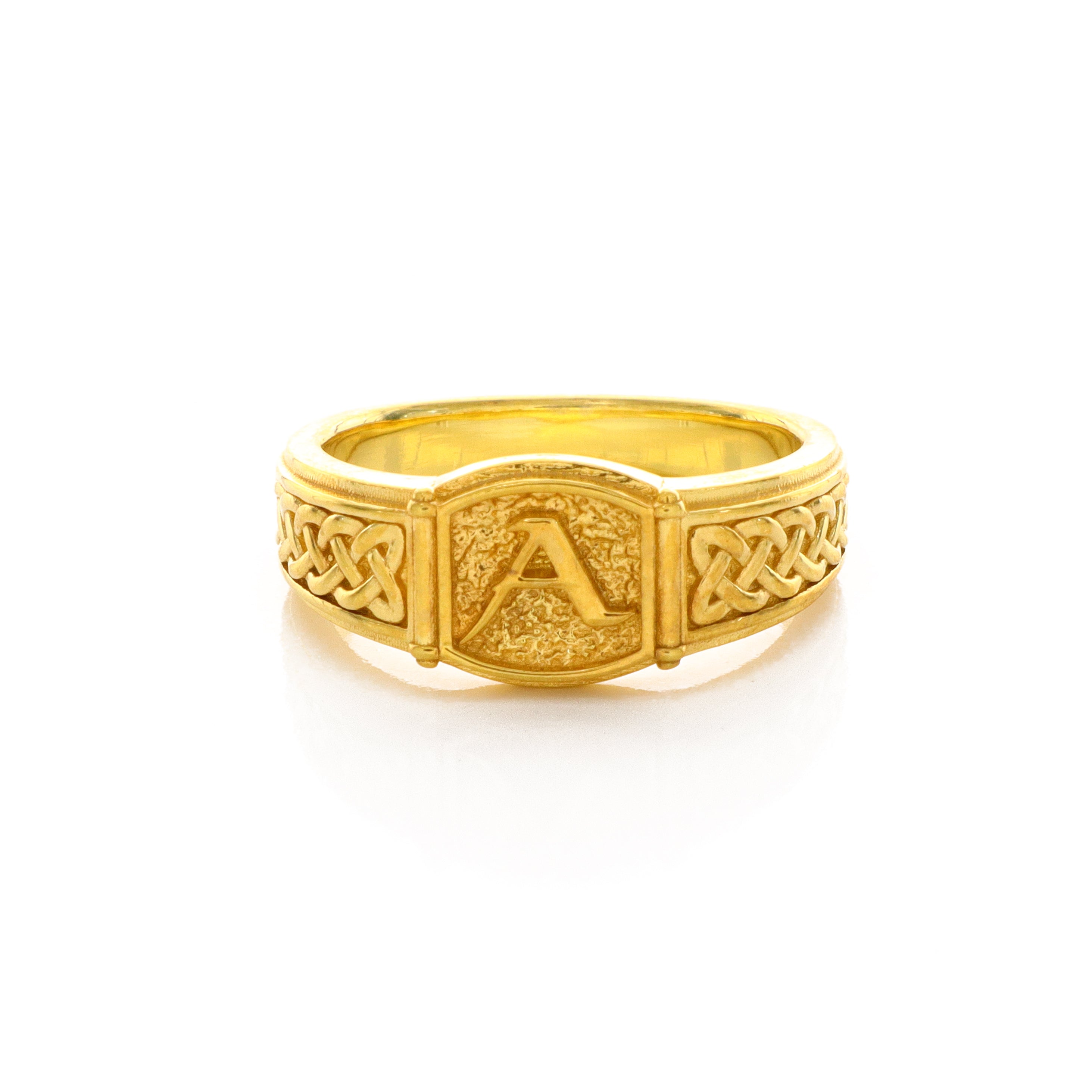 Norse Style Initial, 14k Solid Yellow Gold Signet Ring