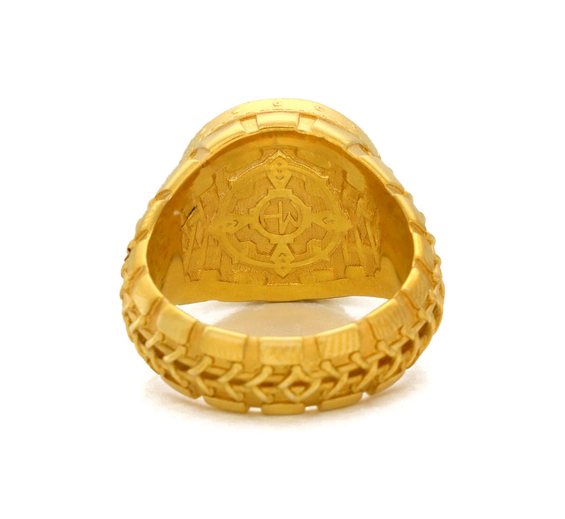 Solid 14k Yellow Gold Signet Belt Ring with Custom Monogram