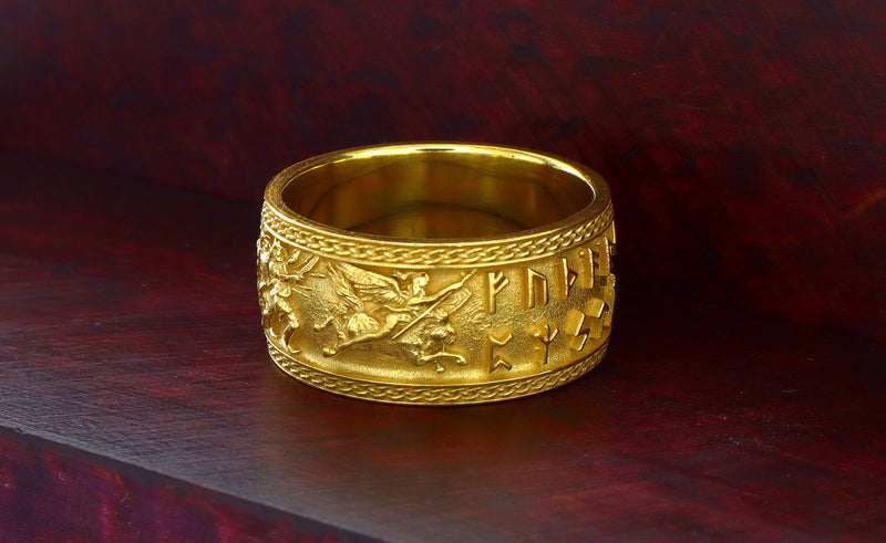 10mm Custom Made, Dome Shaped, 14k Solid Yellow Gold Valkyrie Viking Ring