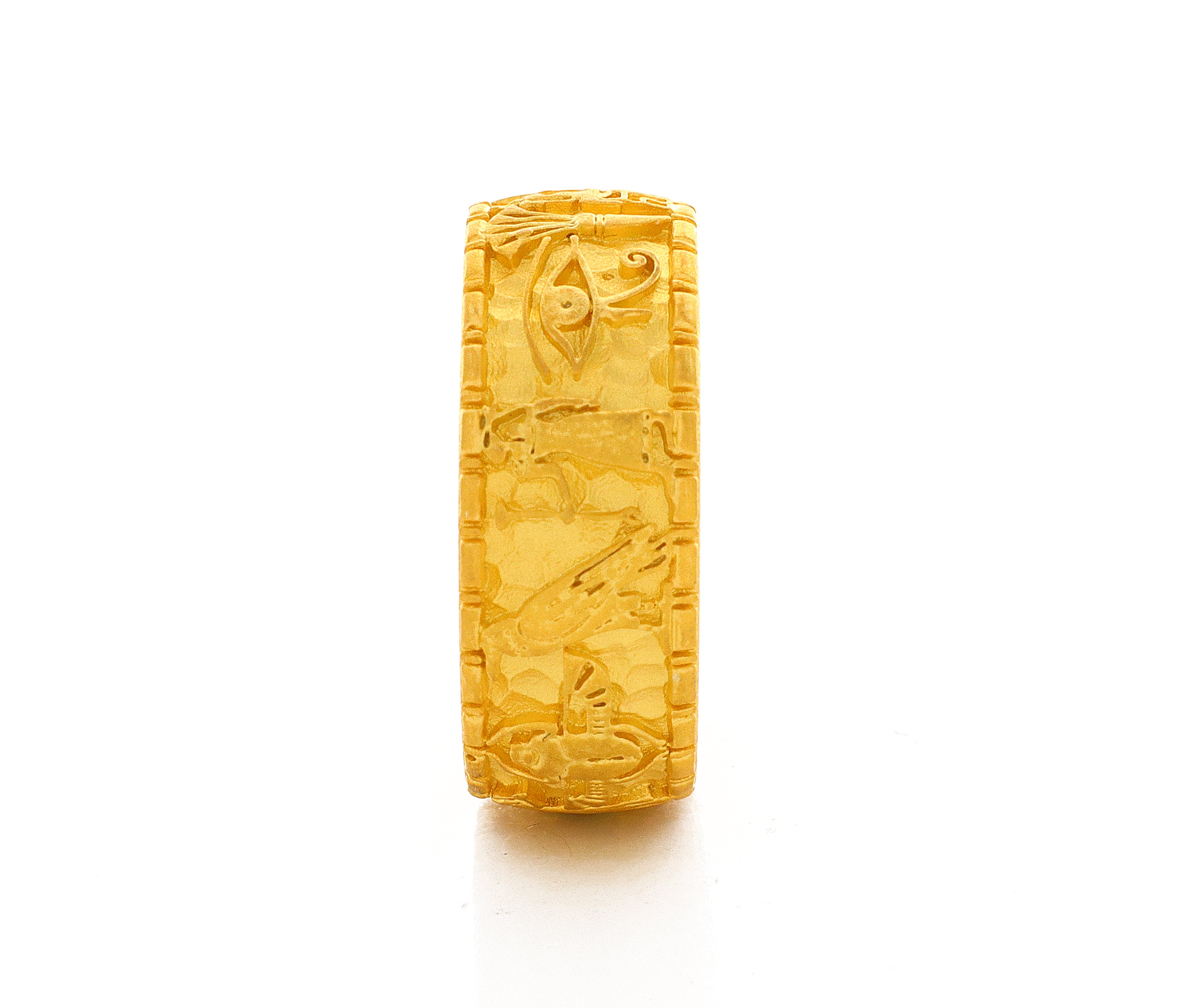 8mm Custom Made Solid Yellow Gold Ring with Egyptian Symbols and Hieroglyphs